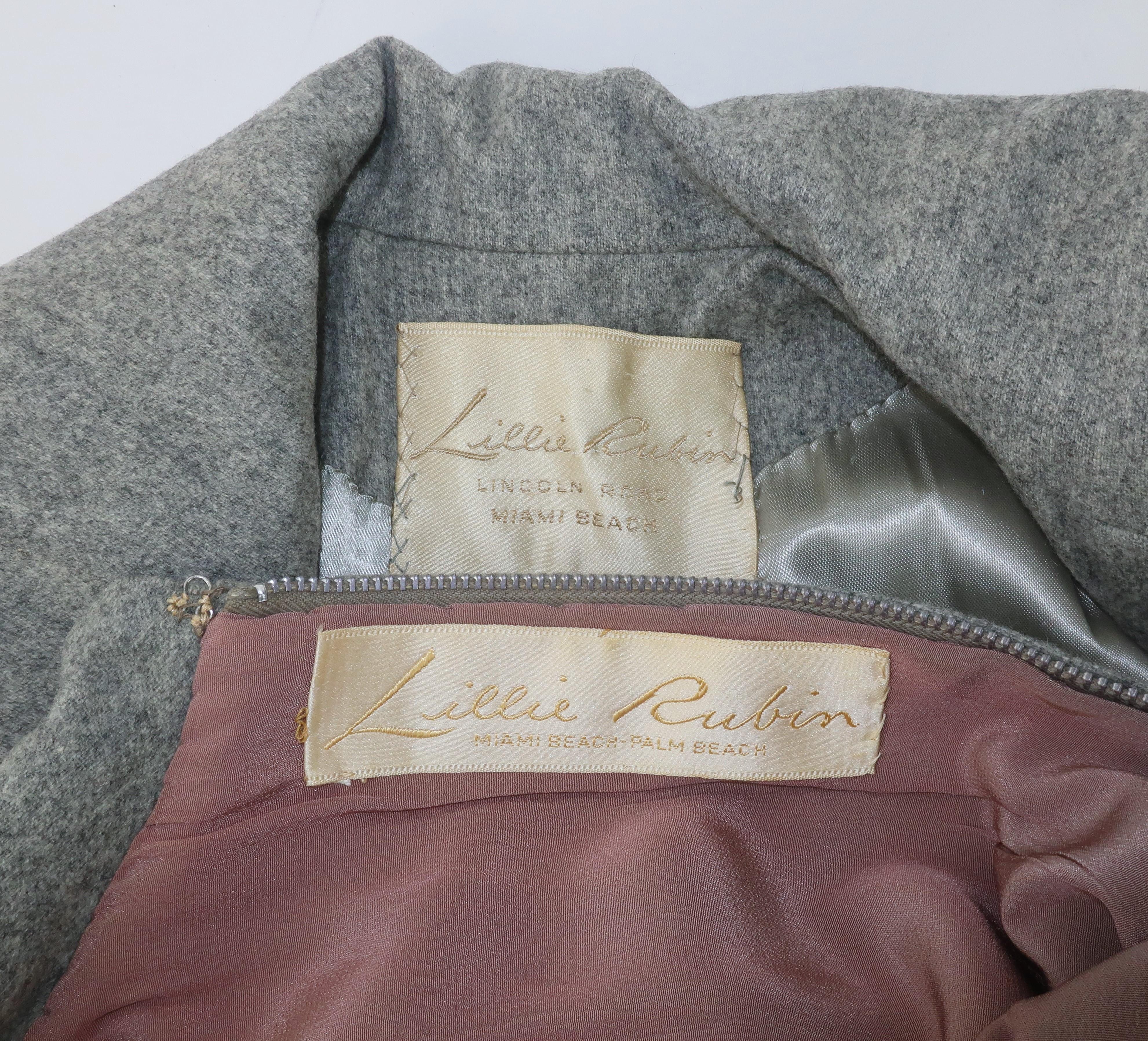 Lillie Rubin Dove Gray Wool Dress & Coat Set, 1950's 9