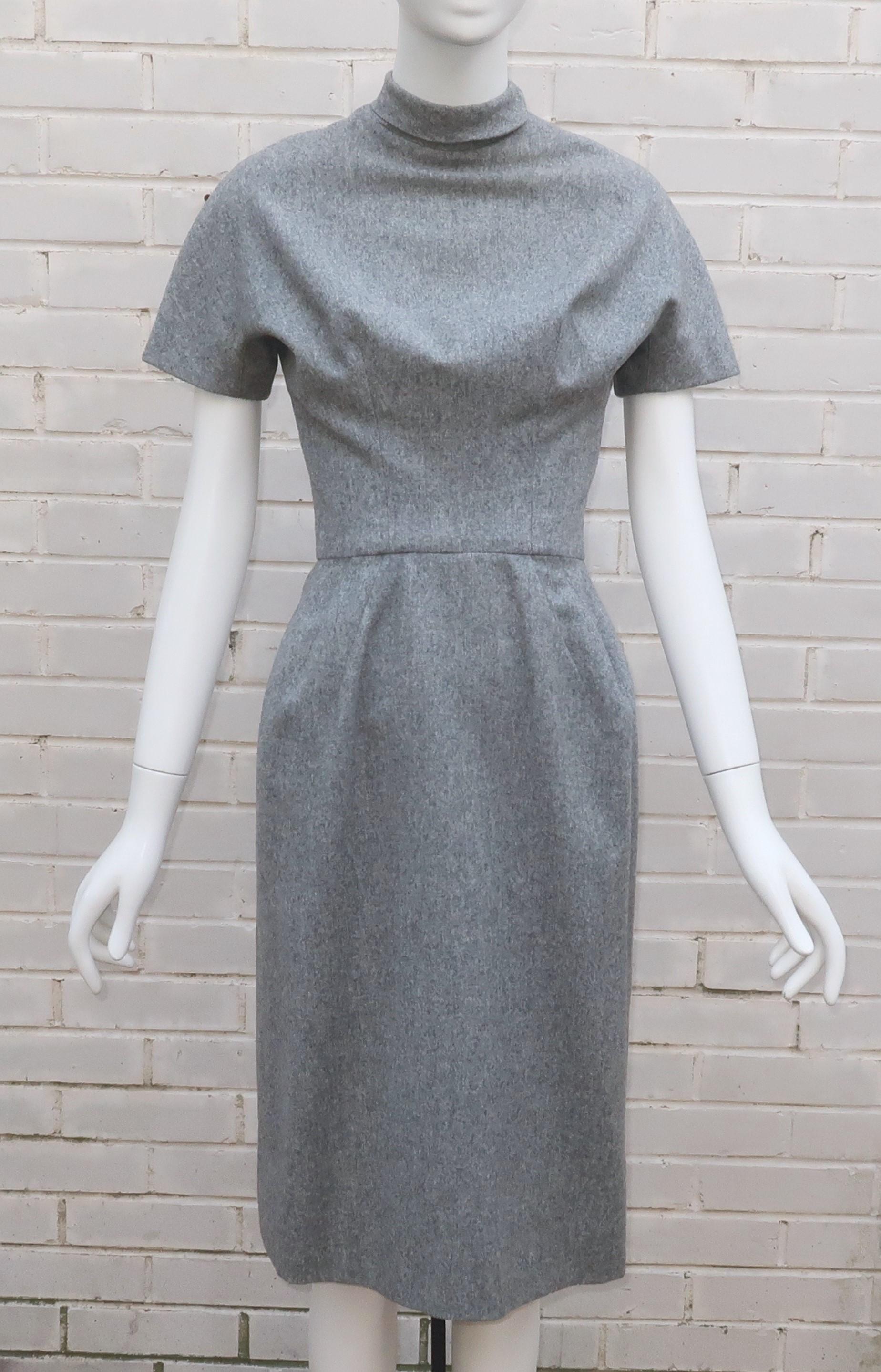 Lillie Rubin Dove Gray Wool Dress & Coat Set, 1950's 2