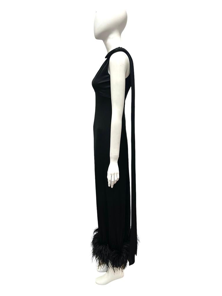 LILLIE RUBIN Evening Gown Feathered Trim  In Excellent Condition For Sale In Austin, TX