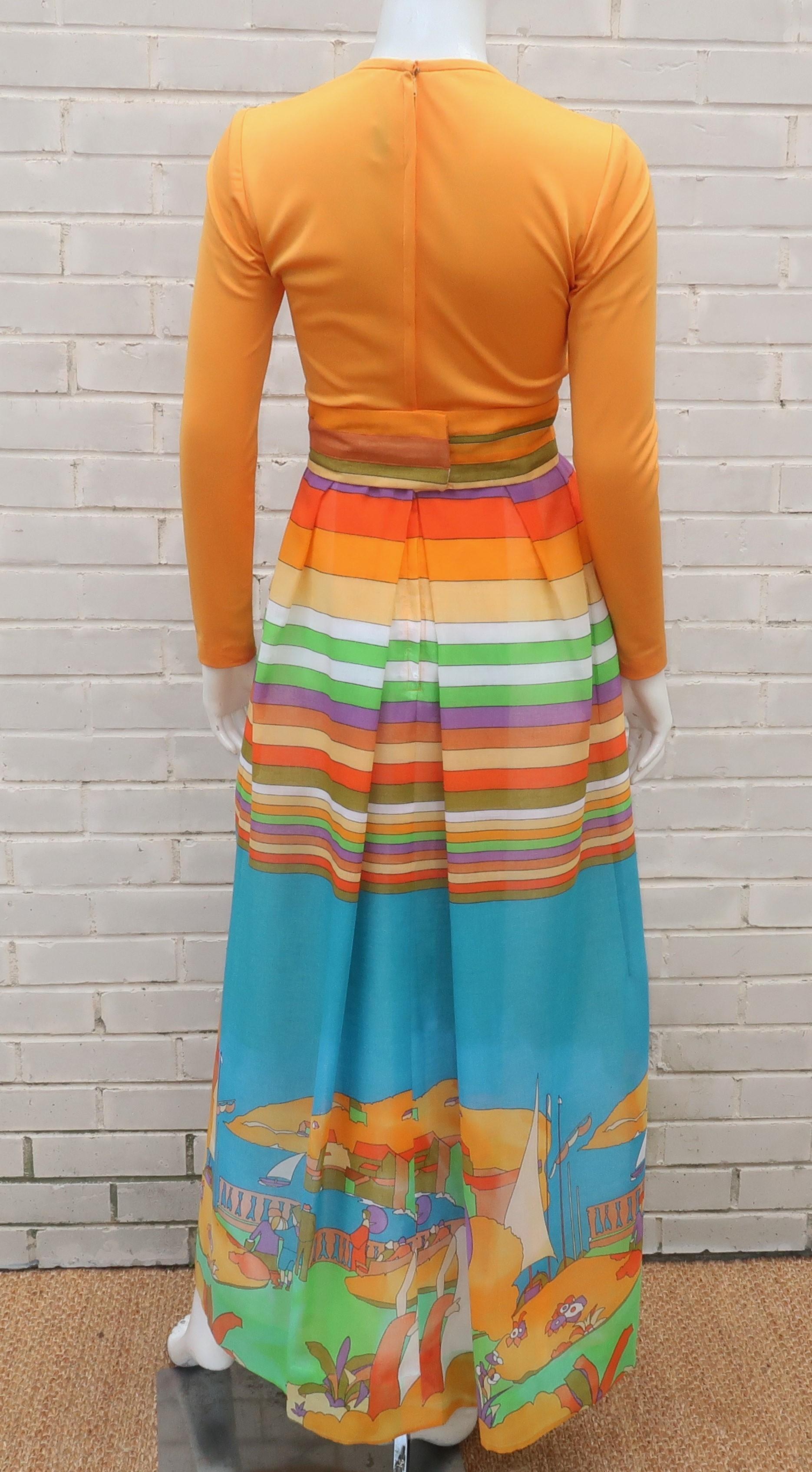 Lillie Rubin Maxi Dress With Art Deco Revival Print, 1970's 5