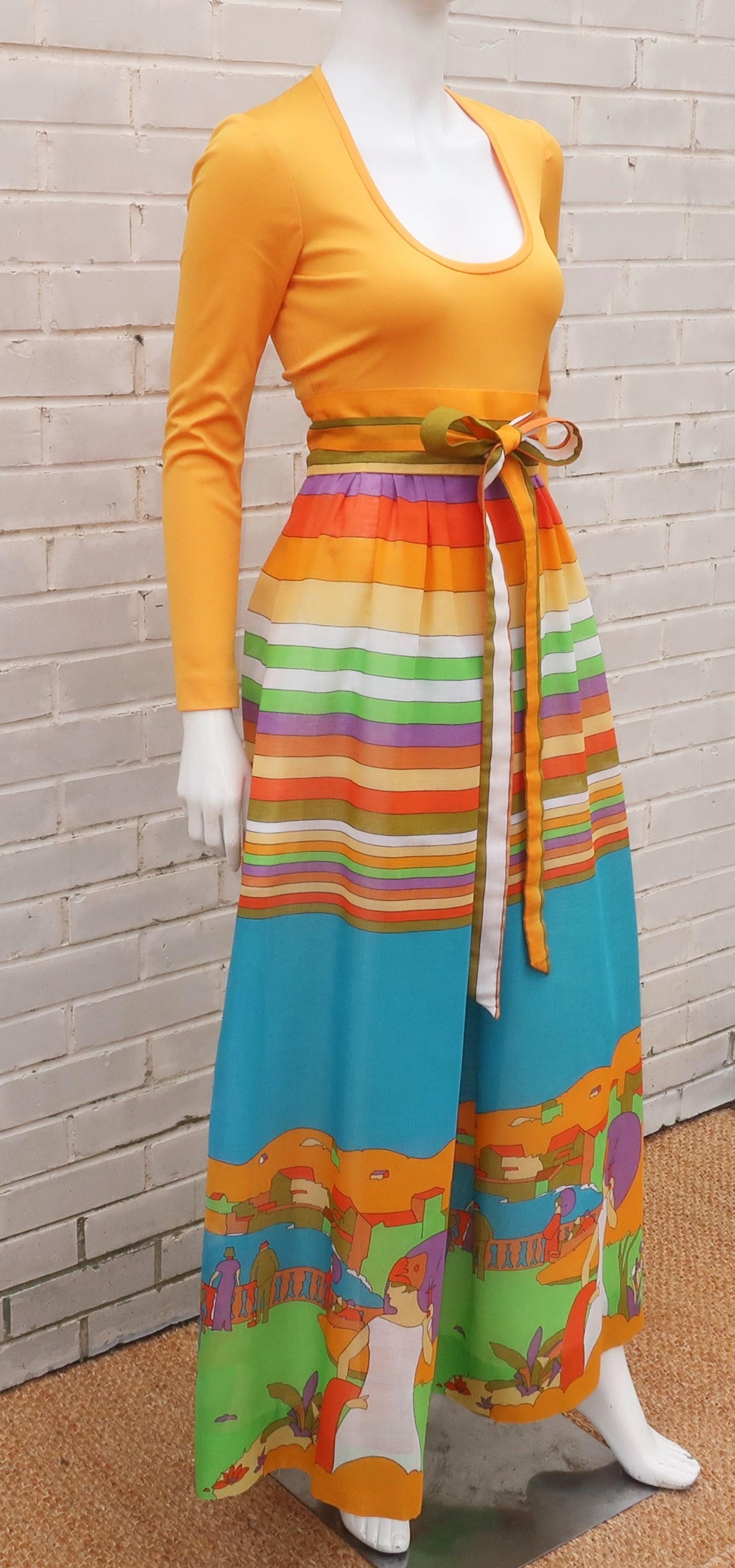 Lillie Rubin Maxi Dress With Art Deco Revival Print, 1970's 2