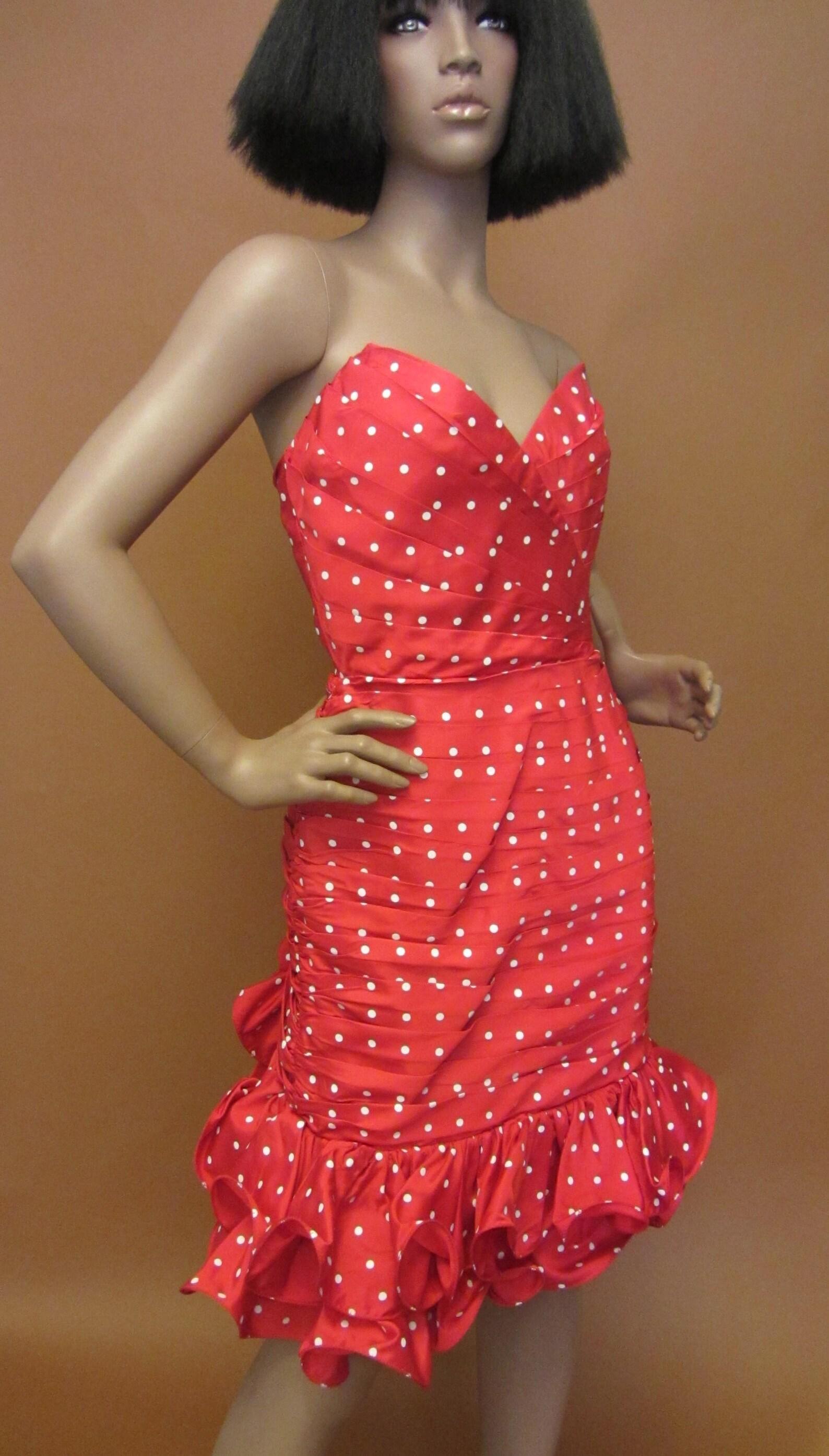 Women's Lillie Rubin Red and White Polka Dot Dress For Sale