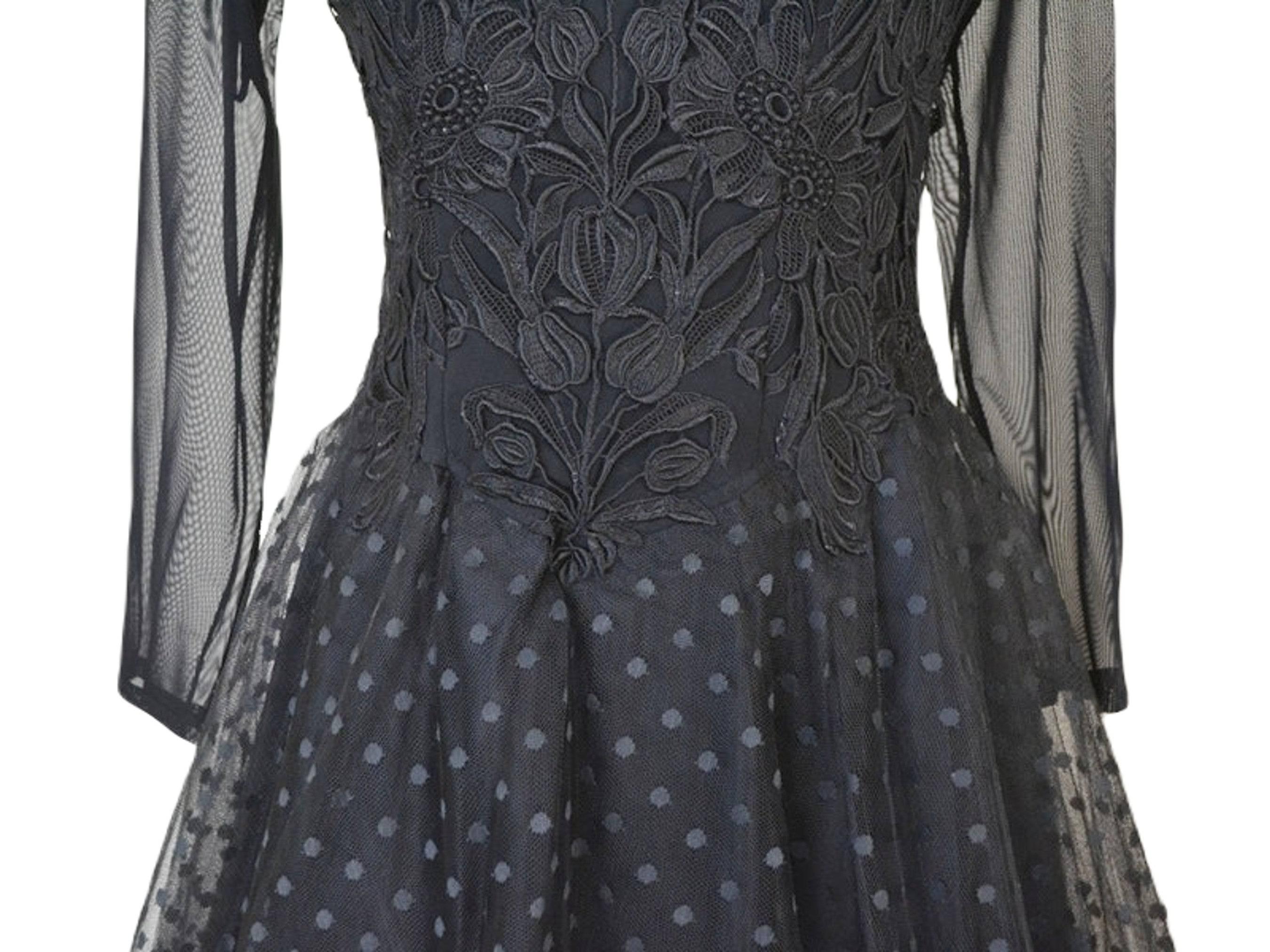 Lillie Rubin Sheer Black Polka Dot and Lace Soft Tulle Gothic Evening Gown SM For Sale 1