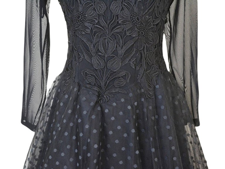 Lillie Rubin Sheer Black Polka Dot and Lace Soft Tulle Gothic