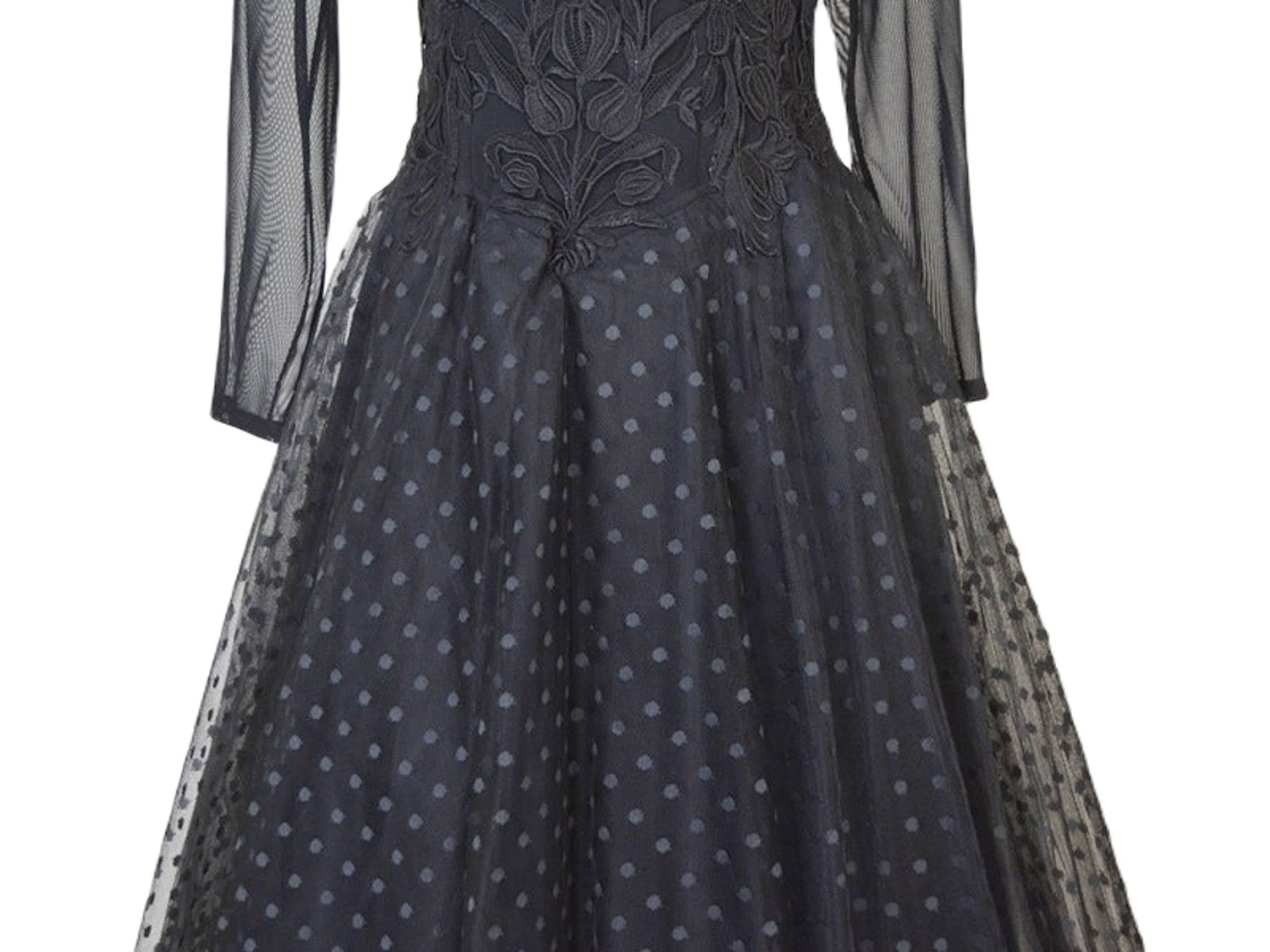 Lillie Rubin Sheer Black Polka Dot and Lace Soft Tulle Gothic Evening Gown SM For Sale 2