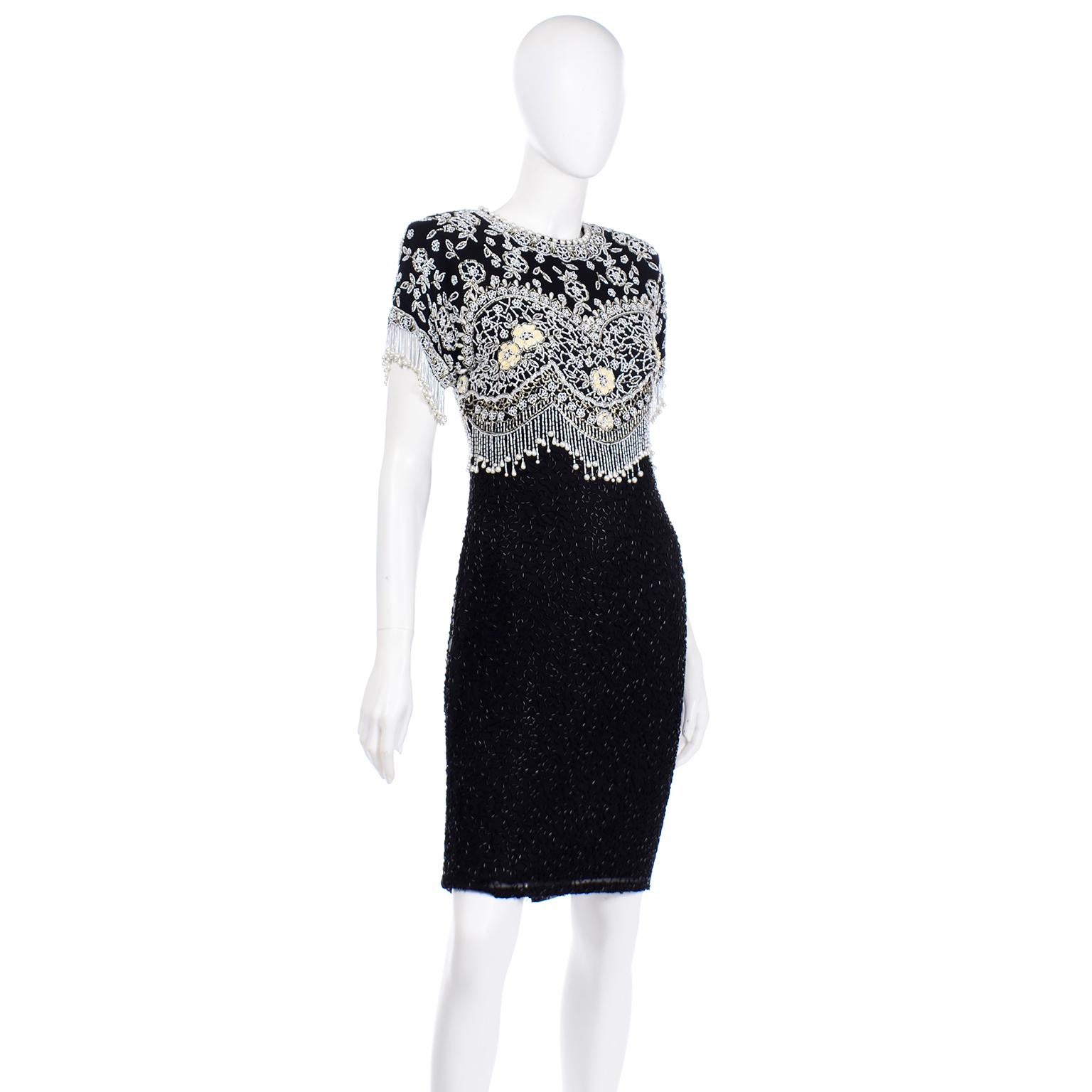 black dress with white beads