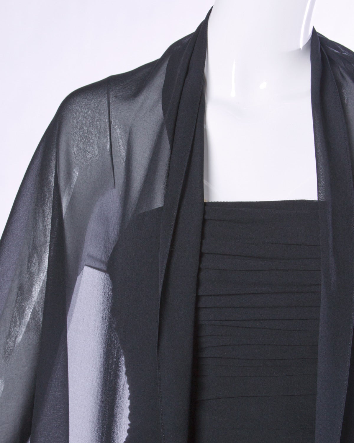 Women's Lillie Rubin Vintage Black Tiered Silk Chiffon Strapless Evening Gown For Sale