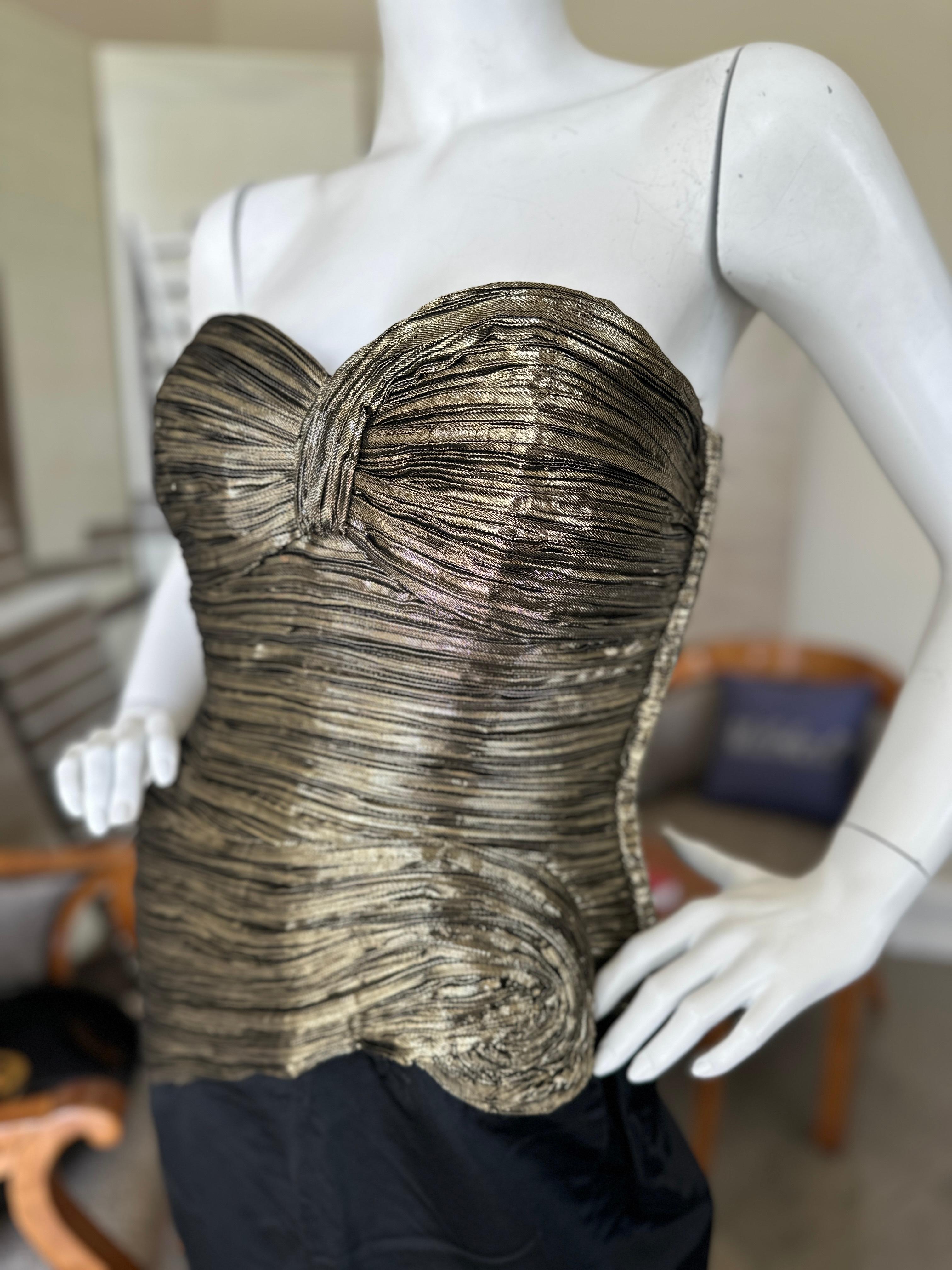 Lillie Rubin Vintage Evening  Dress with Dramatic Gold Corset and High Slit In Excellent Condition For Sale In Cloverdale, CA