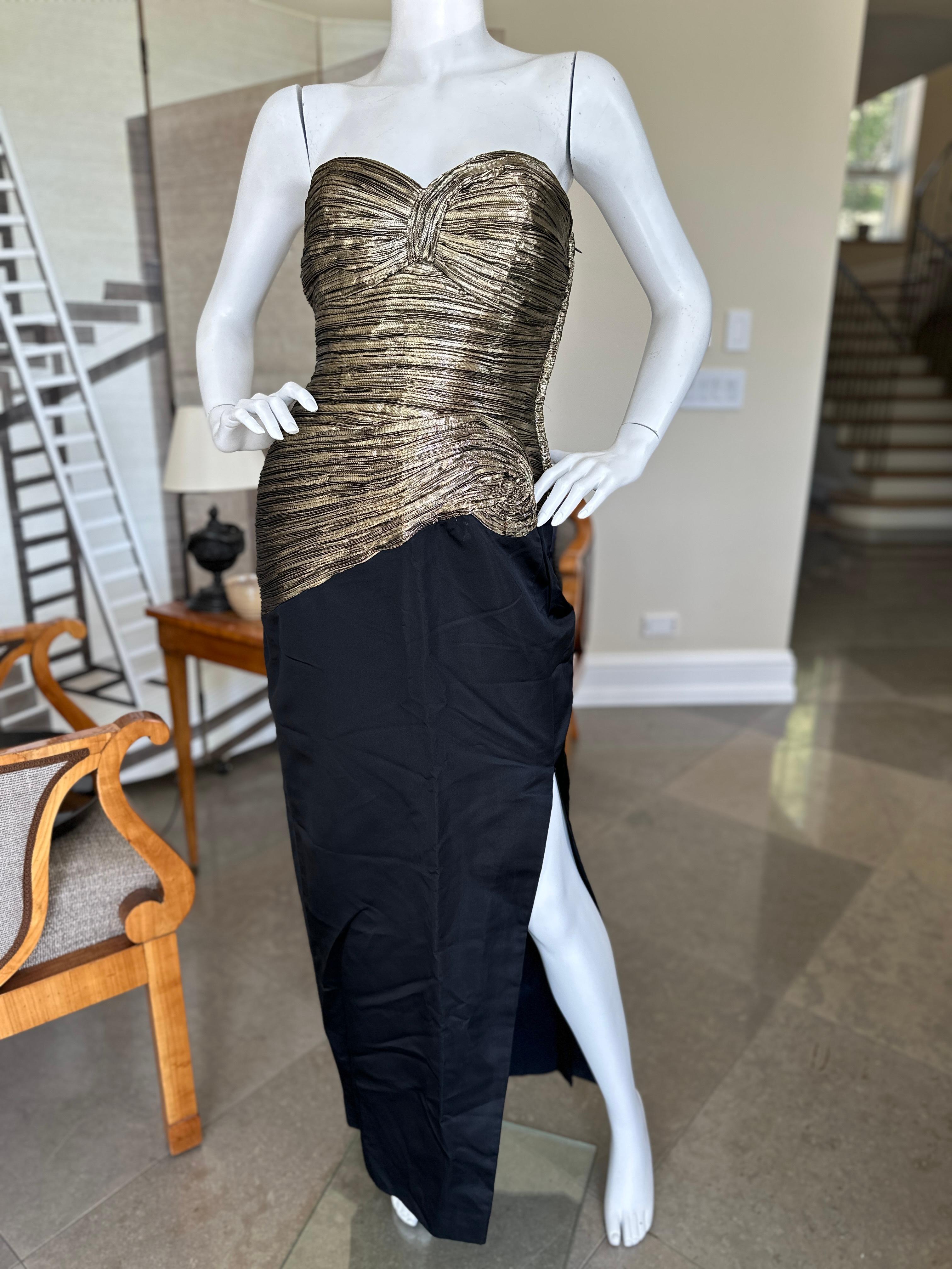 Lillie Rubin Vintage Evening  Dress with Dramatic Gold Corset and High Slit For Sale 3