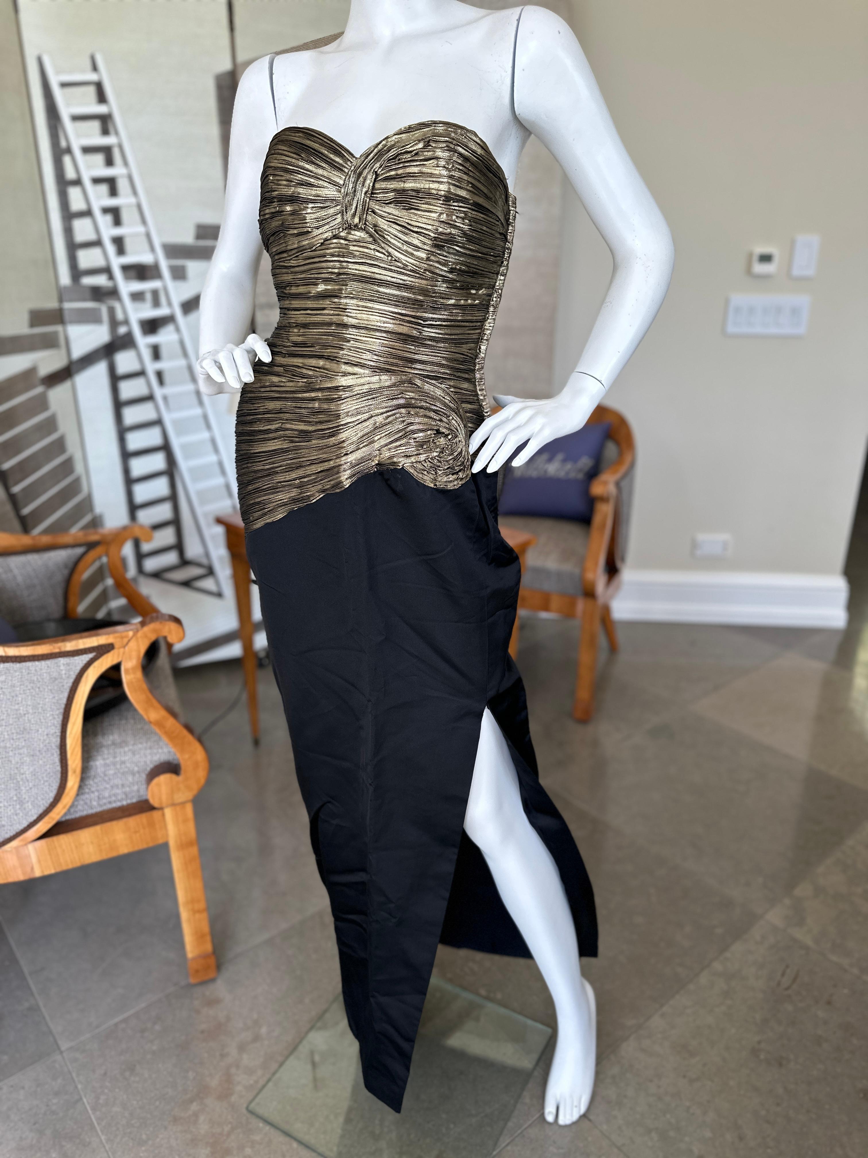 Lillie Rubin Vintage Evening  Dress with Dramatic Gold Corset and High Slit For Sale 4