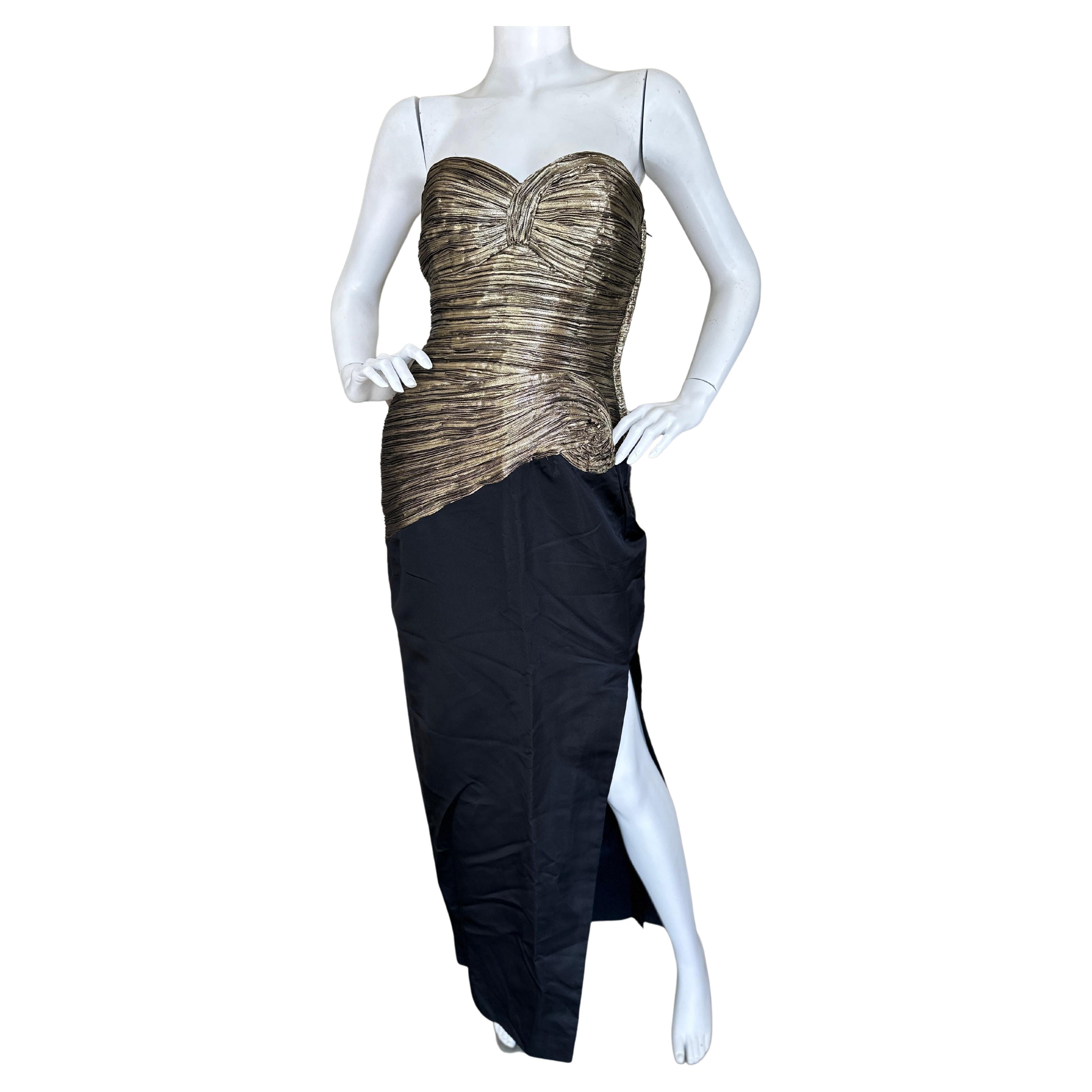 Lillie Rubin Vintage Evening  Dress with Dramatic Gold Corset and High Slit For Sale