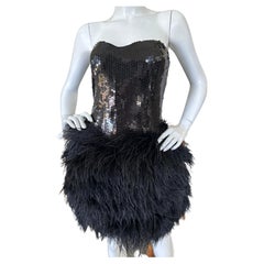 Lillie Rubin Vintage Little Black Sequin Dress w Feather Skirt and Inner Corset