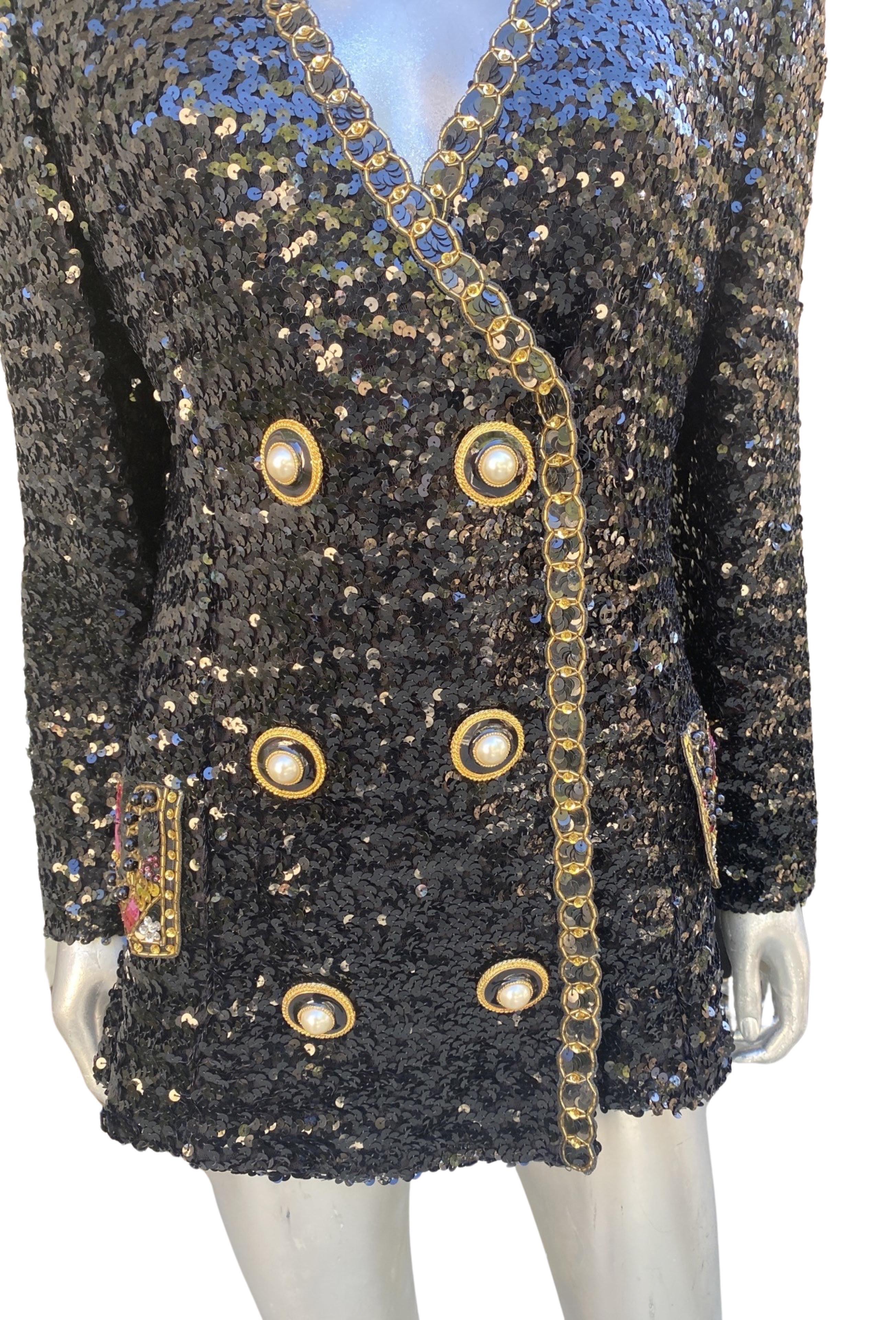 Lillie Rubin Vintage Sequin Jacket with Spectacular Trim/Buttons Size 12-14 For Sale 1