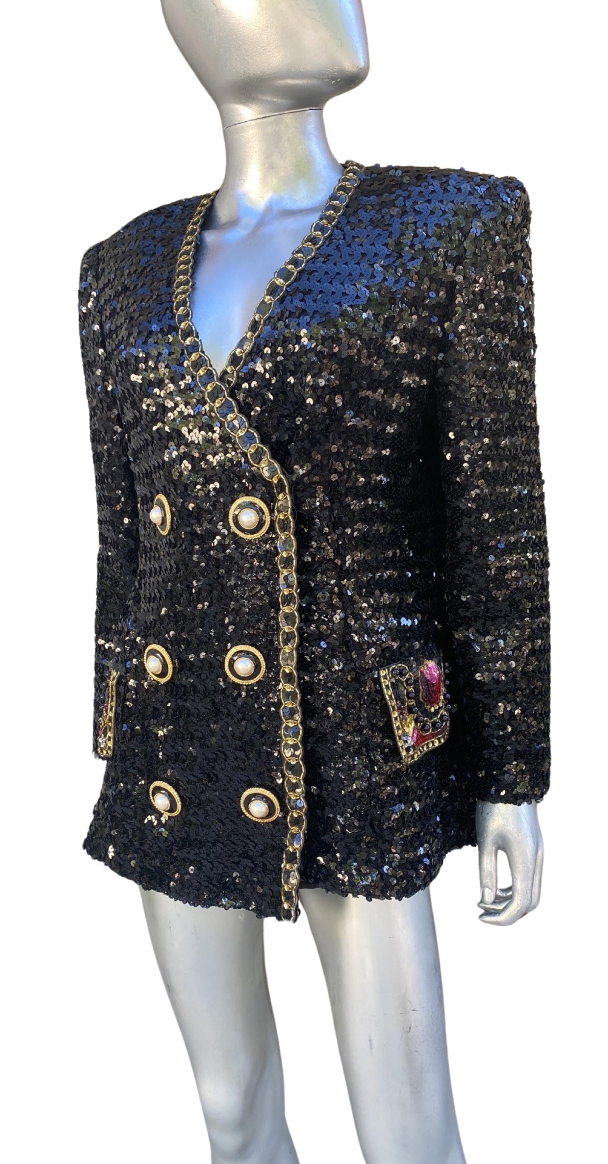 Lillie Rubin Vintage Sequin Jacket with Spectacular Trim/Buttons Size 12-14 For Sale 2