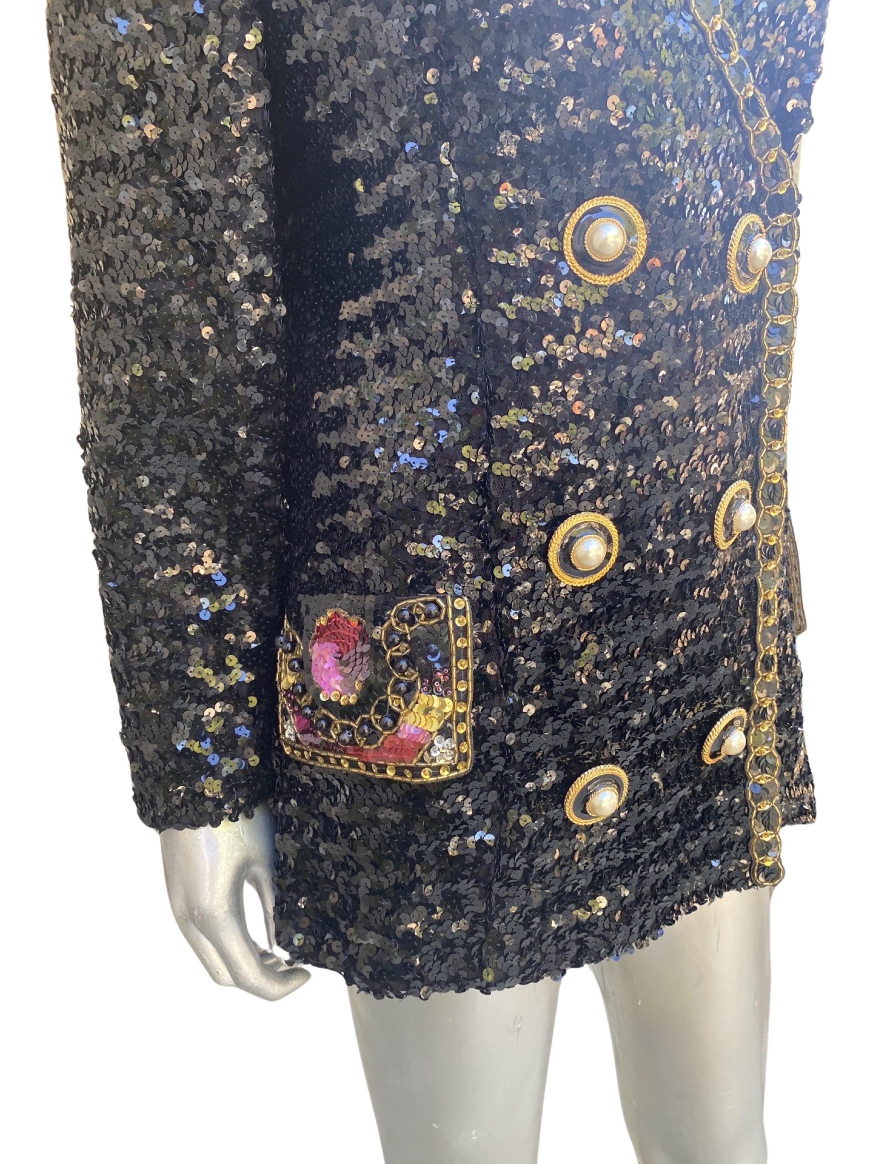 Lillie Rubin Vintage Sequin Jacket with Spectacular Trim/Buttons Size 12-14 For Sale 3