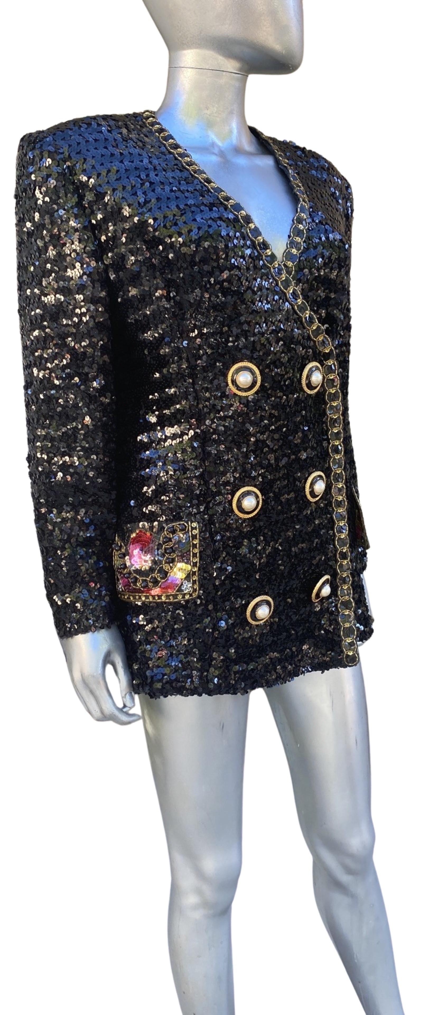 Lillie Rubin Vintage Sequin Jacket with Spectacular Trim/Buttons Size 12-14 For Sale 4