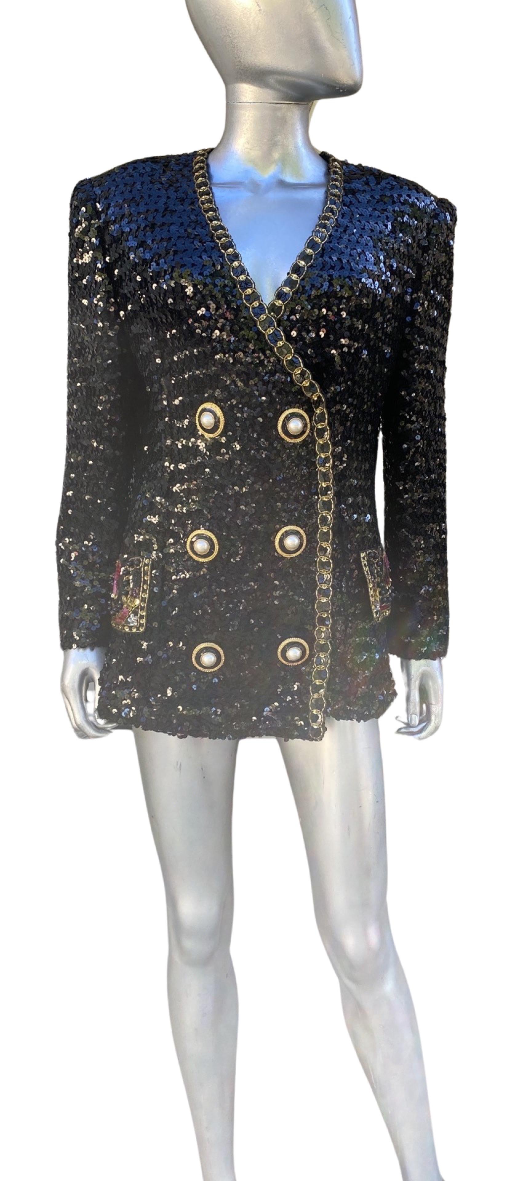 Lillie Rubin Vintage Sequin Jacket with Spectacular Trim/Buttons Size 12-14 For Sale 5