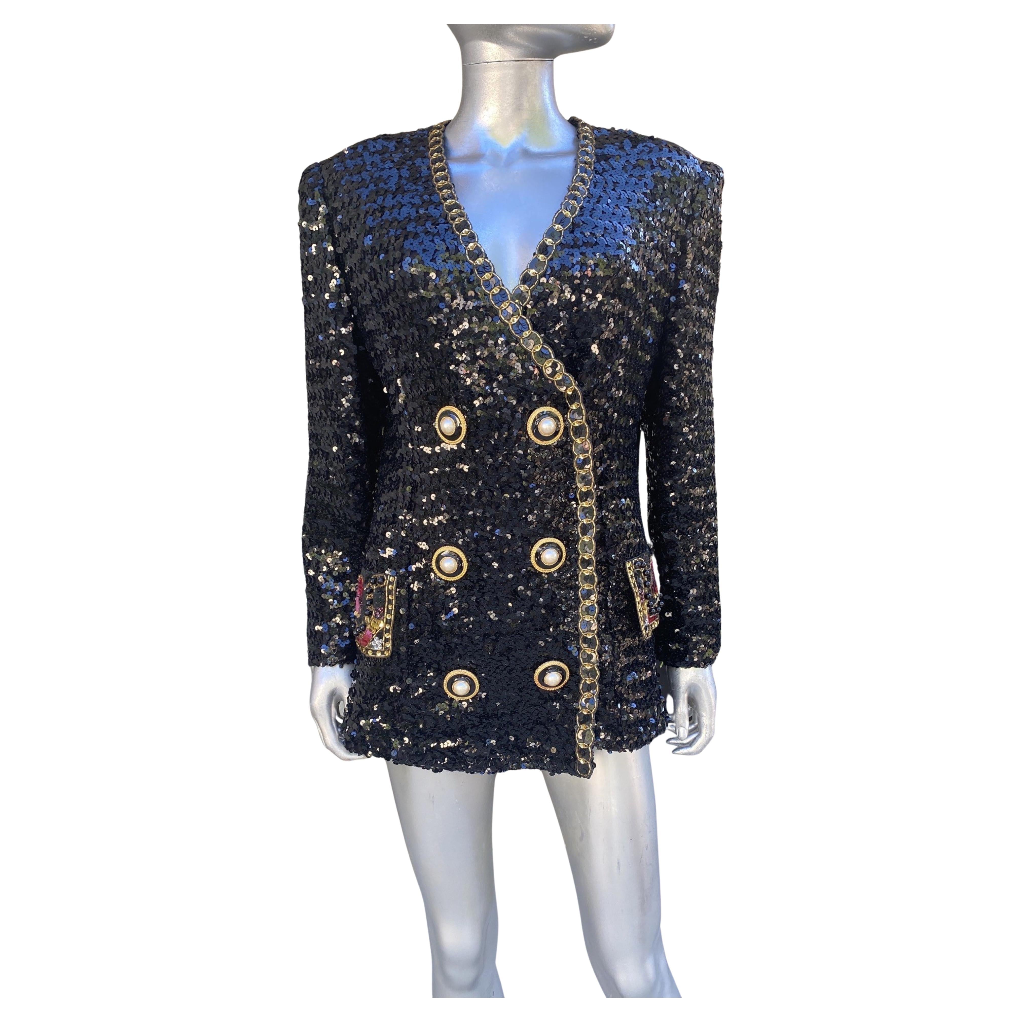 Lillie Rubin Vintage Sequin Jacket with Spectacular Trim/Buttons Size 12-14 For Sale