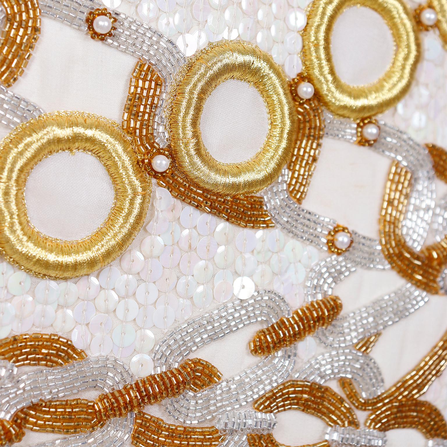 Lillie Rubin Vintage Sequin Silk Dress W Faux Gold Copper & Silver Chain Detail 2