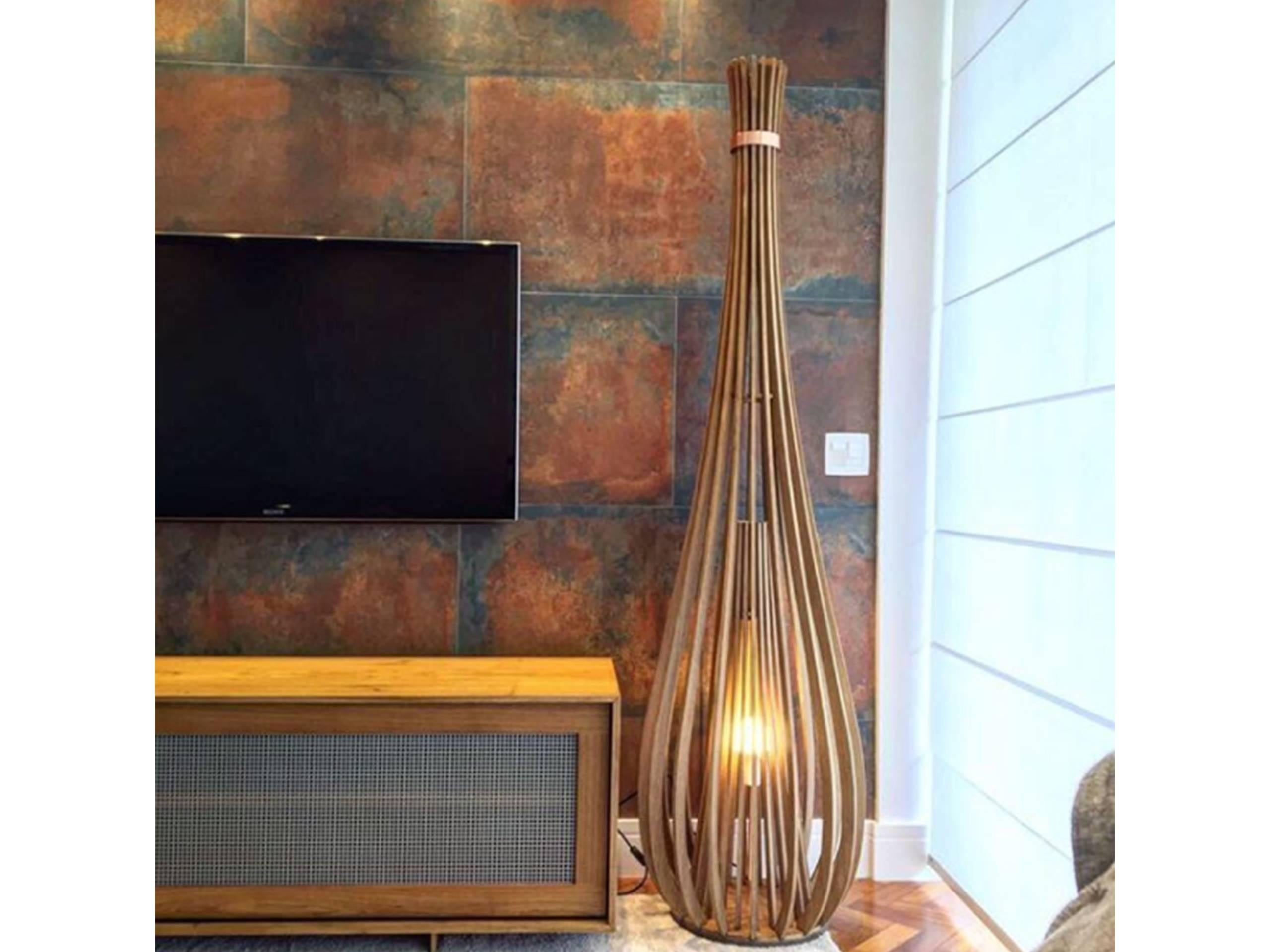 Lilliput Brazilian Contemporary Wood Floor Lamp by Lattoog In New Condition In Sao Paolo, BR