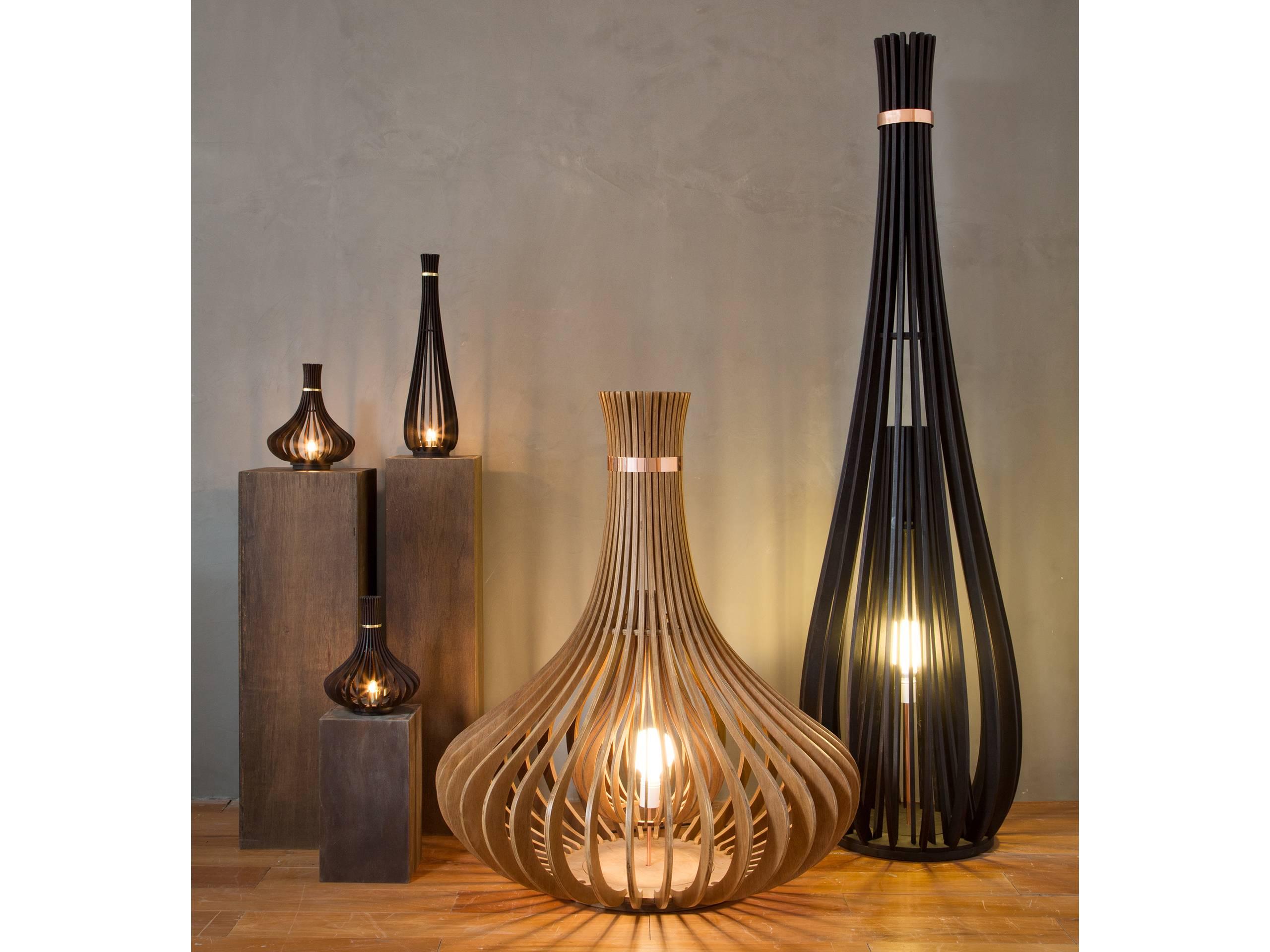Metal Lilliput Brazilian Contemporary Wood Floor Lamp by Lattoog