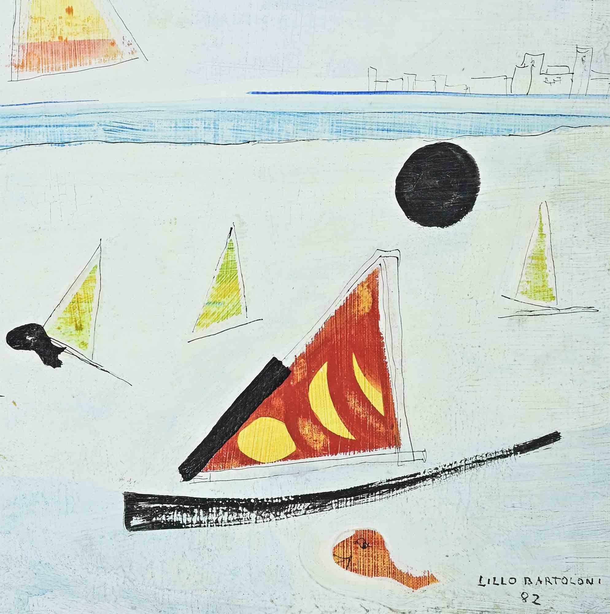 Red Only on the Cloud - Paint by Lillo Bartoloni - 1982 For Sale 1