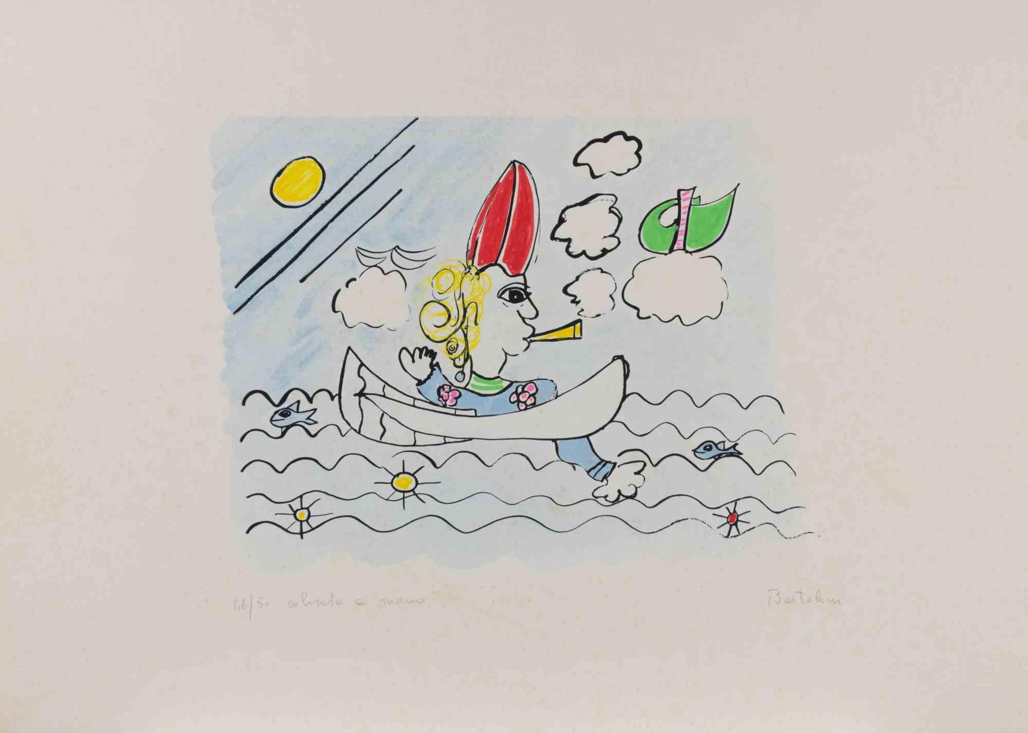 Lithograph hand retouched.

Hand signed and numbered in pencil.

Edition of 50.

Very good condition, with some minor foxing.