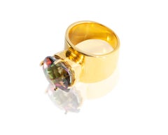Lilly Band Ring in 18k Gold Pronged Mystic Topaz Cushion Gemstone