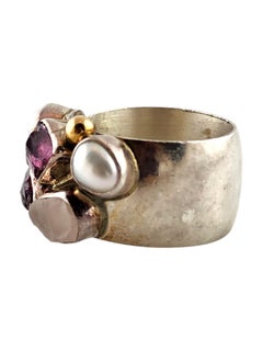 Lilly Barrack 14K Yellow Gold Sterling Silver Ring with Purple & White Stones