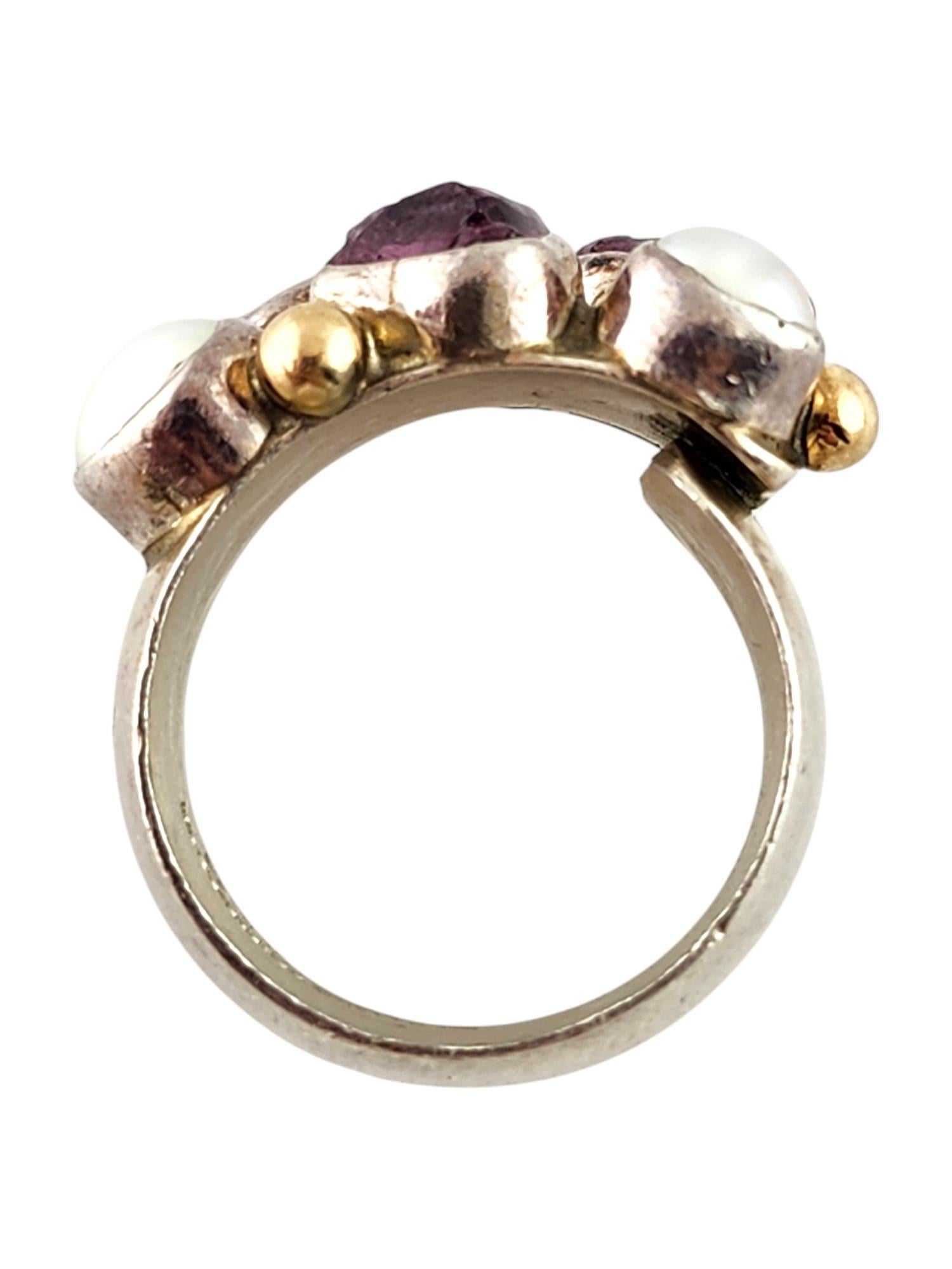 Women's Lilly Barrack 14K Yellow Gold Sterling Silver Ring with Purple & White Stones For Sale