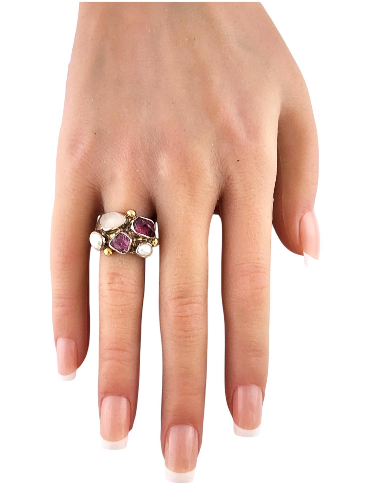 Lilly Barrack 14K Yellow Gold Sterling Silver Ring with Purple & White Stones For Sale 3