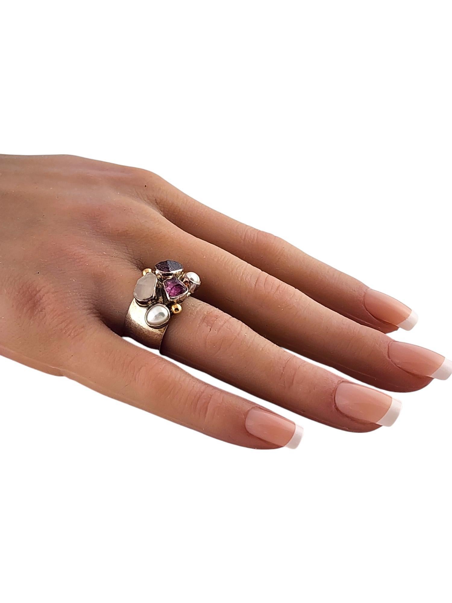 Lilly Barrack 14K Yellow Gold Sterling Silver Ring with Purple & White Stones For Sale 4