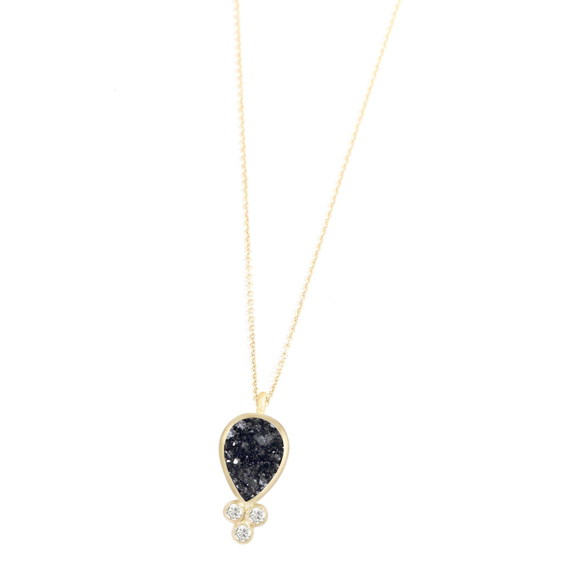 Contemporary Lilly Black Druzy 18 Karat Gold Necklace For Sale