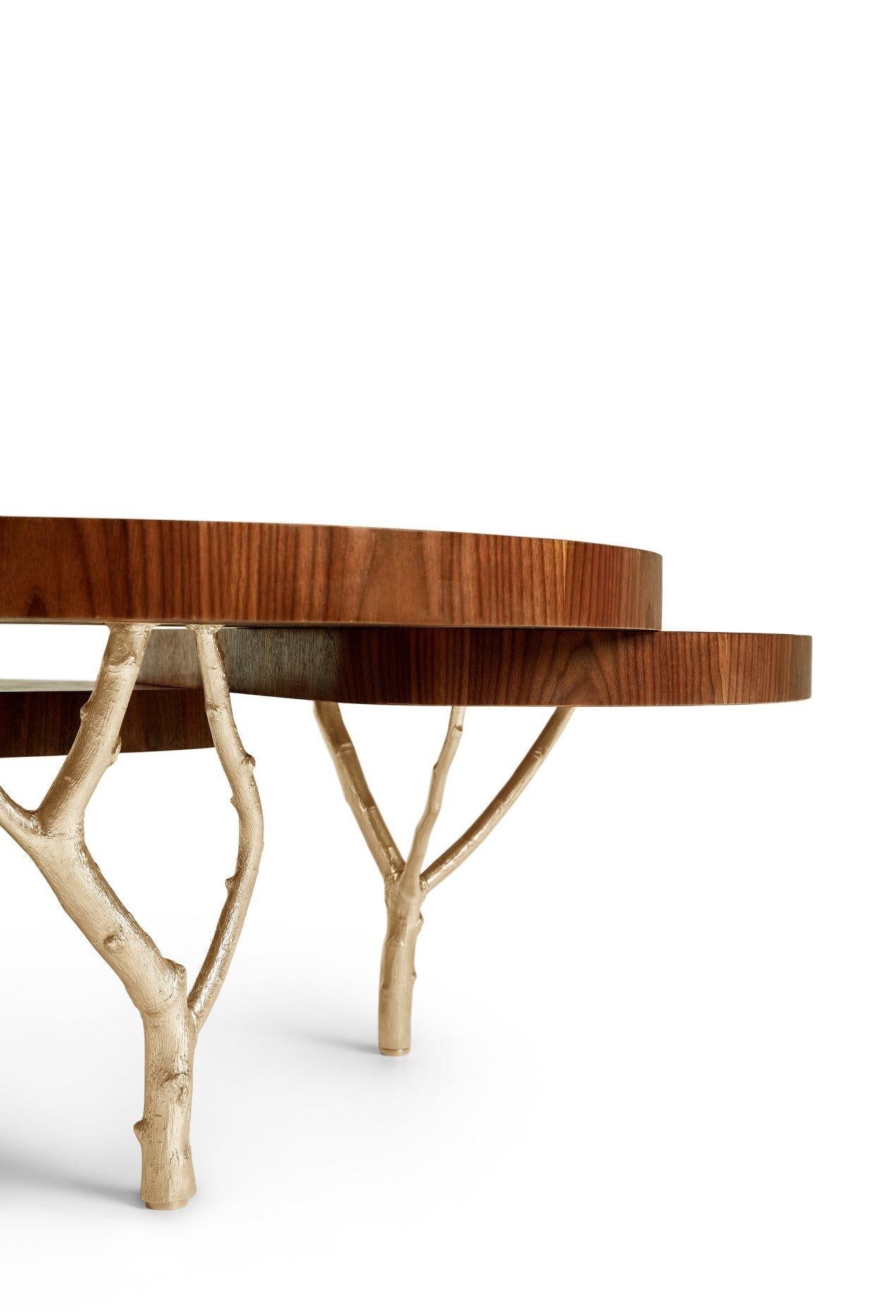 Lilly Coffee Table, Organic Cast Brass Legs & Cascading Glossy Lacquered Tops For Sale 3