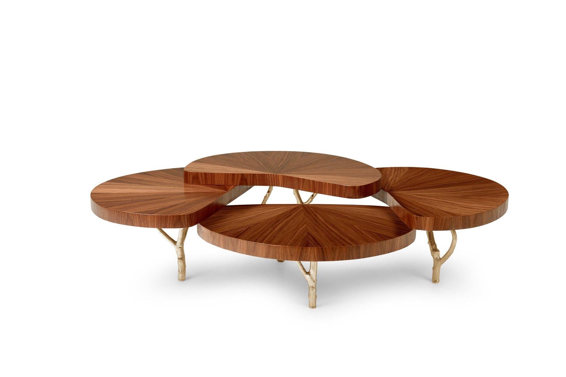 Lilly Coffee Table, Organic Cast Brass Legs & Cascading Glossy Lacquered Tops For Sale 4