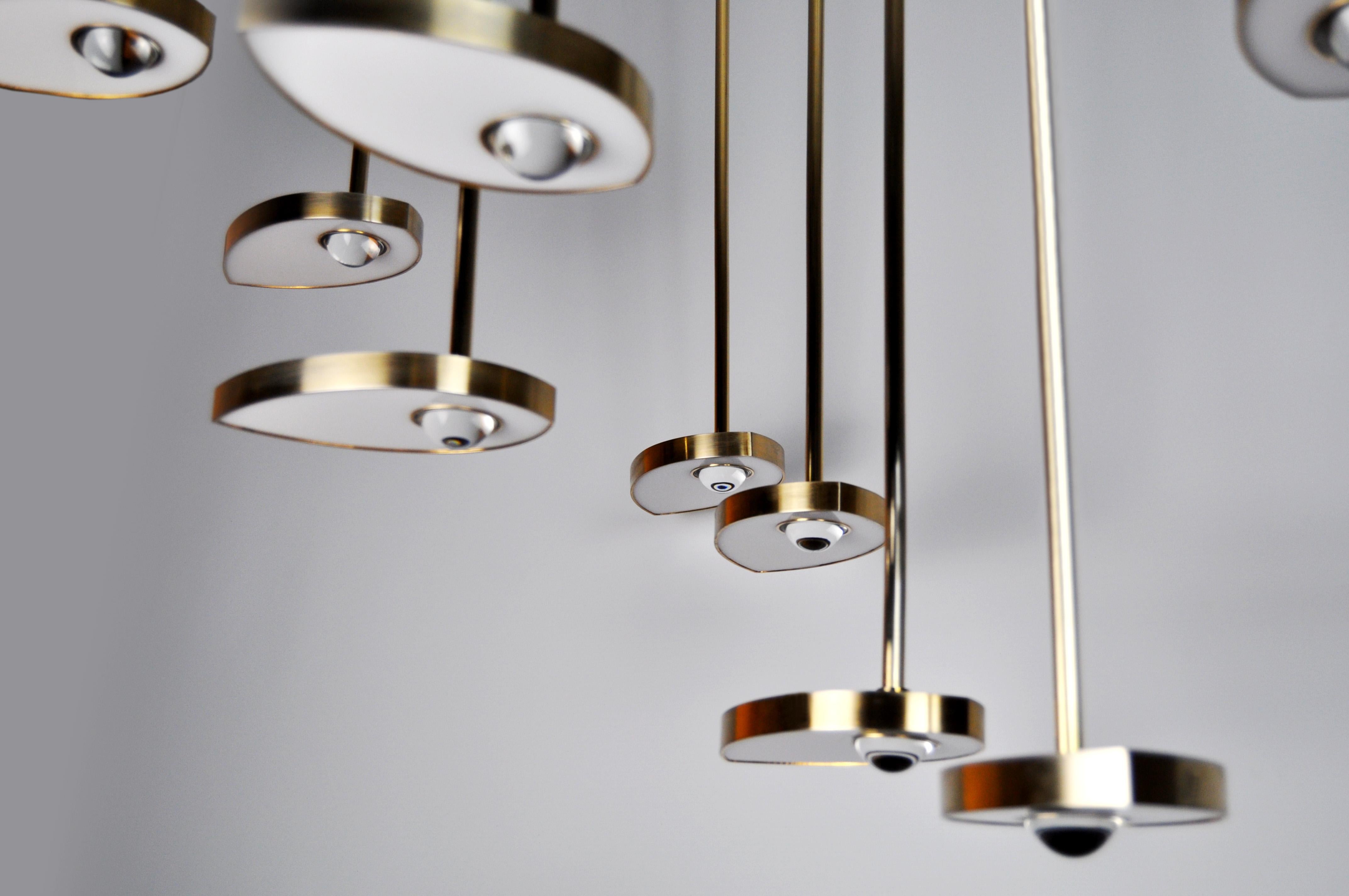 Lilly Contemporary Sculptural LED Chandelier, Solid Brass and crystal. Large For Sale 8