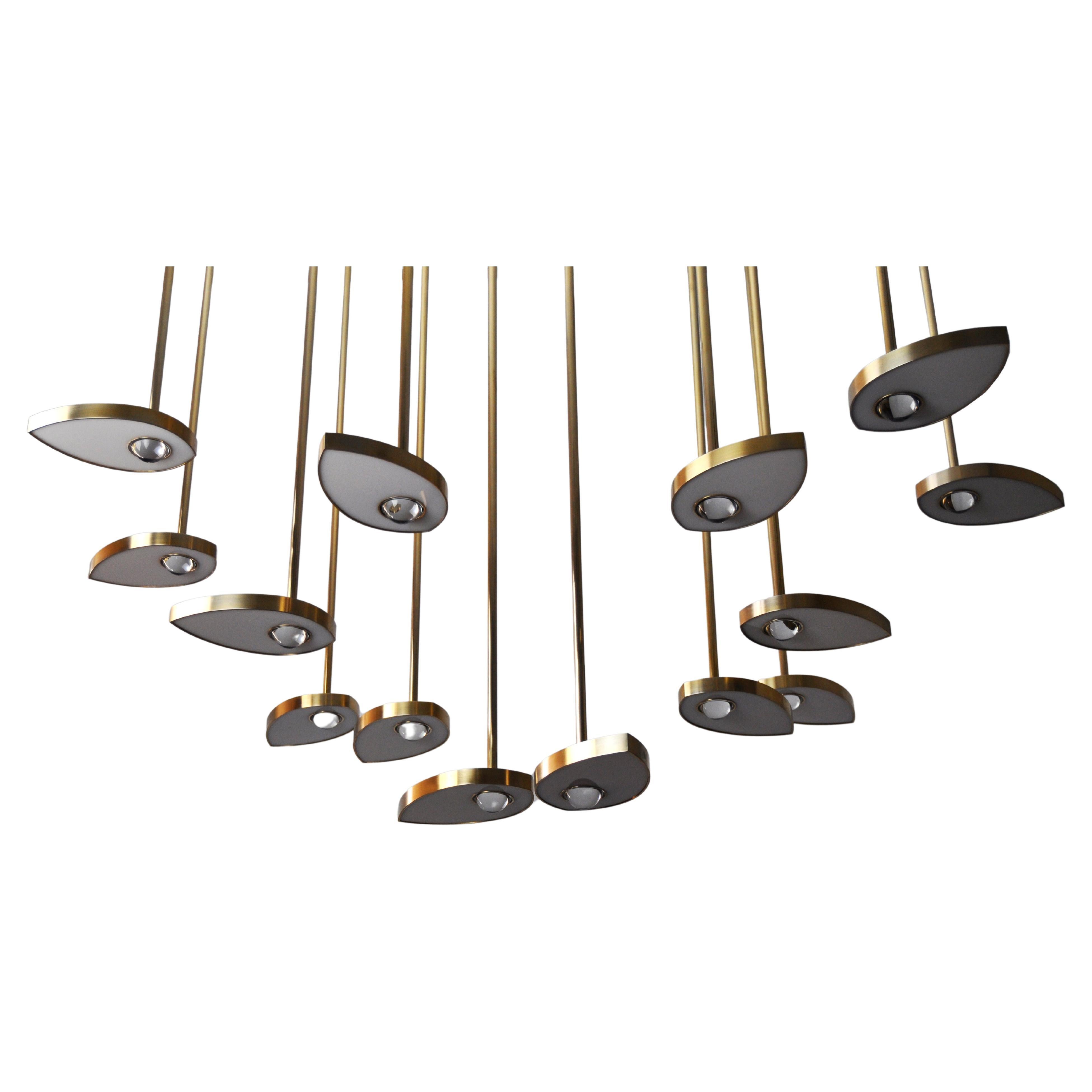 Lilly Contemporary Sculptural LED Chandelier, Solid Brass and crystal. Medium