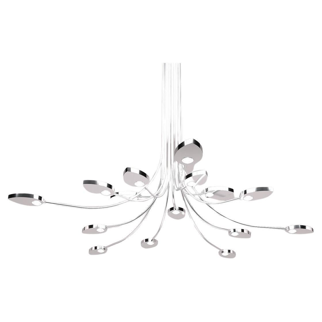 Lilly Curved Sculptural LED Chandelier, Solid Brass and crystal. Large