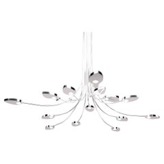 Lilly Curved Sculptural LED Chandelier, Solid Brass and crystal. Large