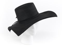 LILLY DACHE Chapeau de soleil sculptural en paille noire à large bord carré Art Déco NOS, années 1960