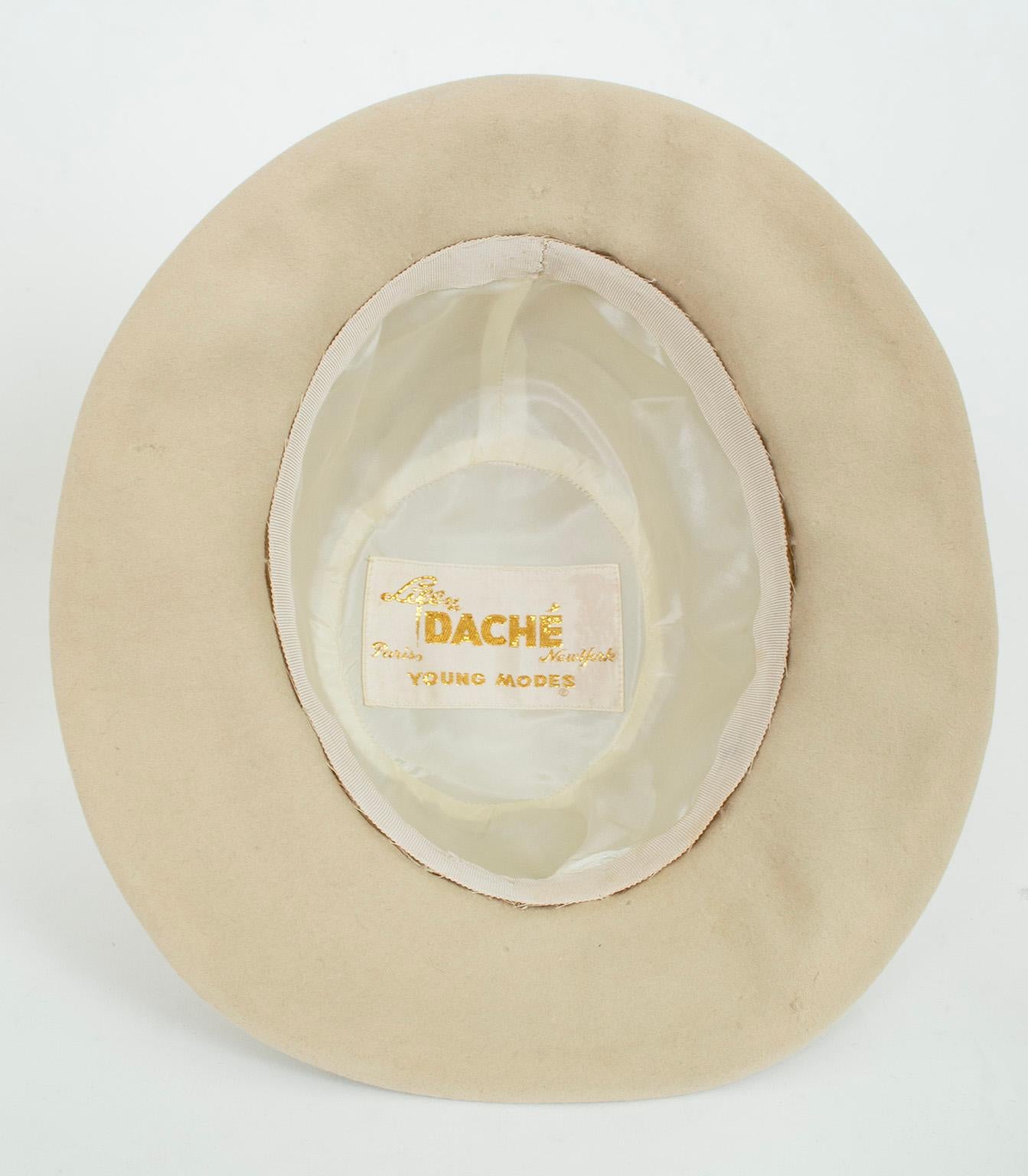 Lilly Dach Halston-Design Beige weichen Fedora Spion Hut w Ribbon Band - S, 1960s im Angebot 6