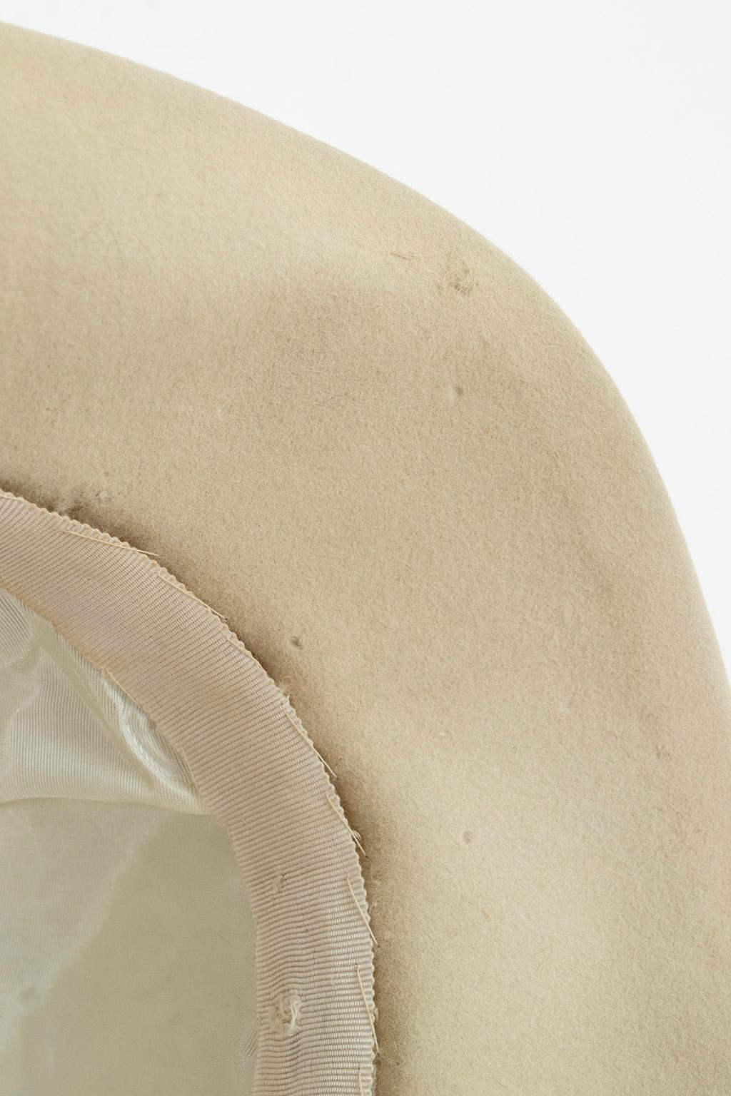 Lilly Daché Halston-Designed Beige Soft Fedora Spy Hat w Ribbon Band – S, 1960s For Sale 8