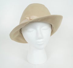 Lilly Dach Halston-Designed Beige Soft Fedora Spy Hat w Ribbon Band - S, 1960s