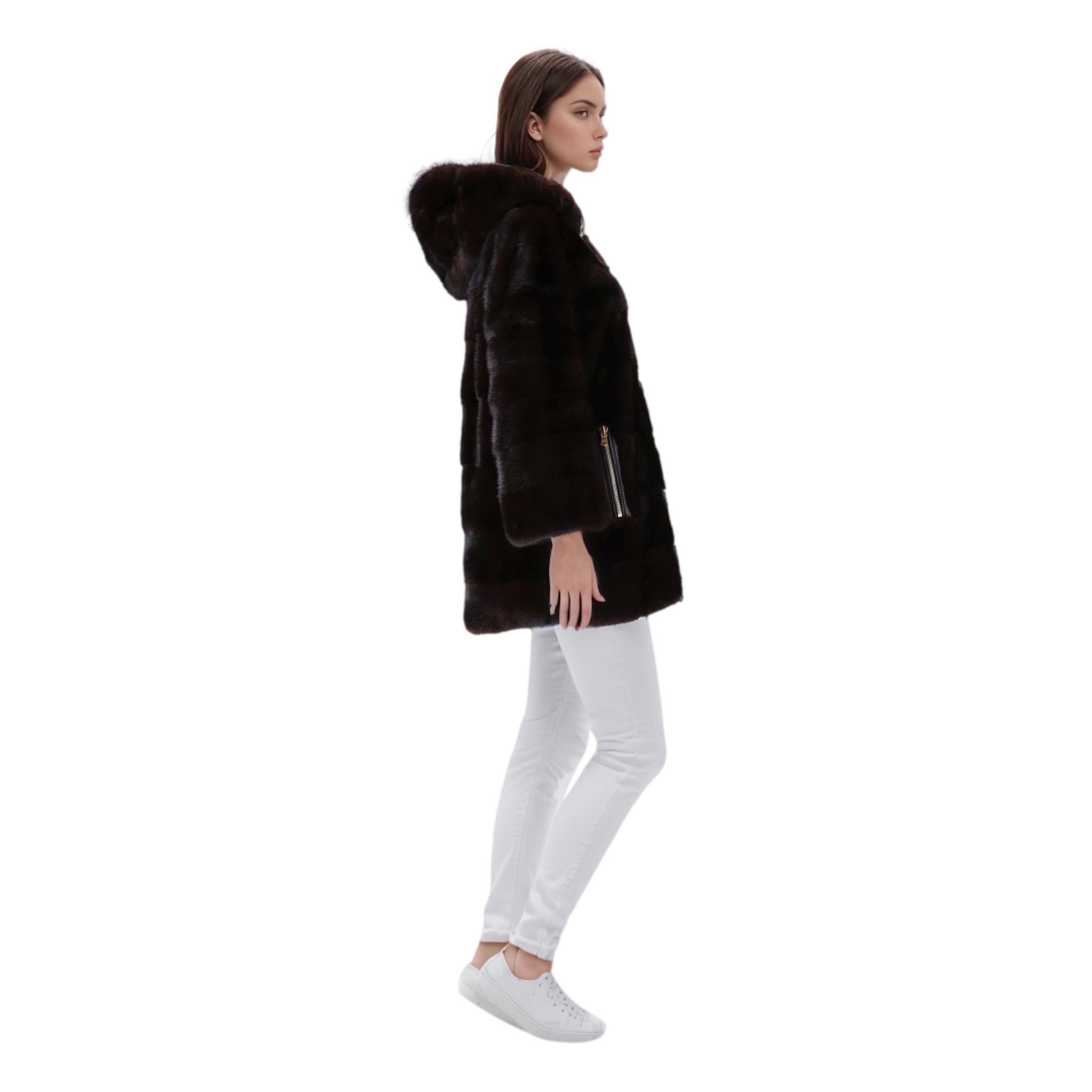 Black Lilly E Violetta Hooded Mink Fur Coat