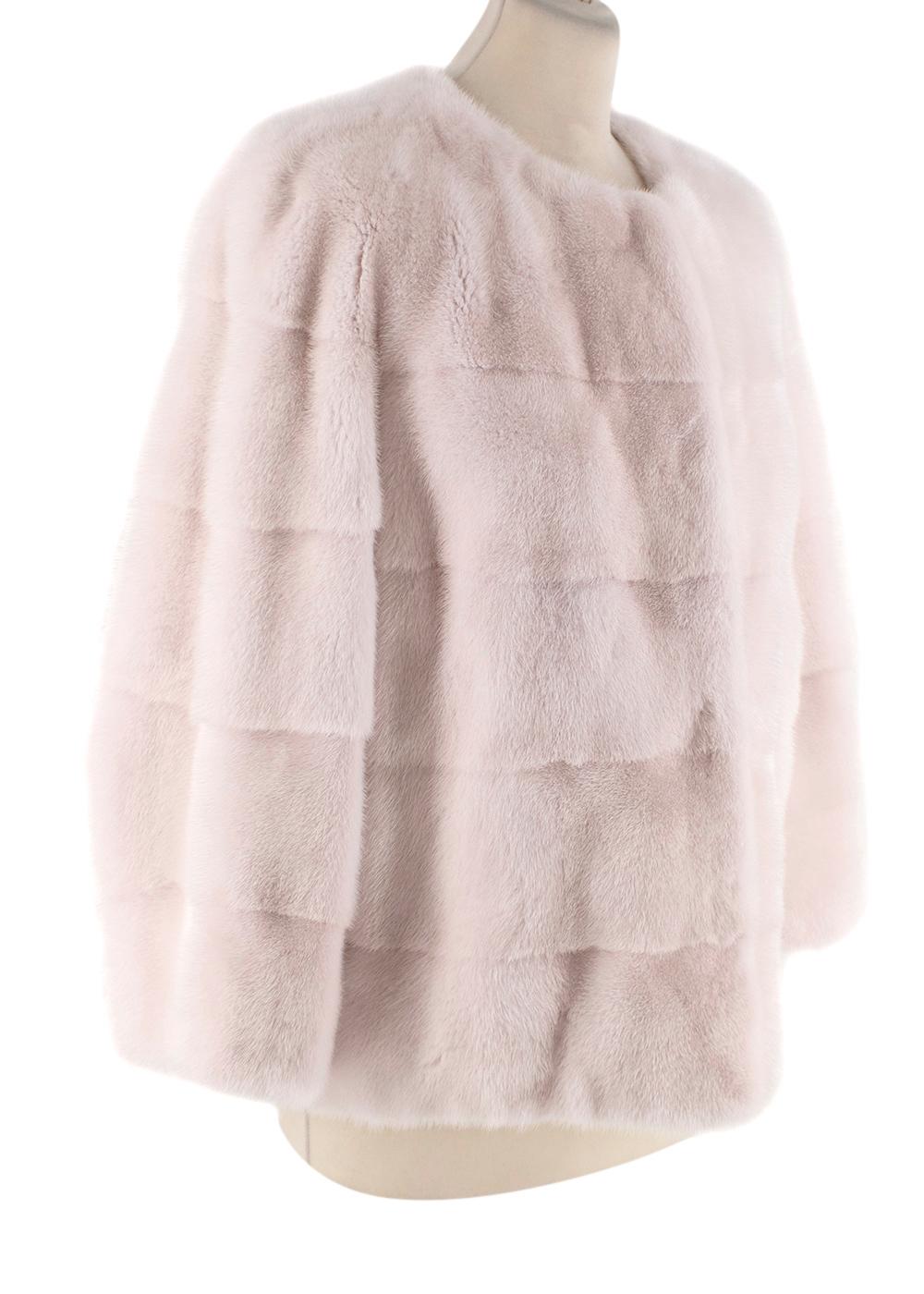 Lilly e Violetta Sarah Light Pink Cropped Mink Jacket

- Light pink mink collarless jacket
- Hook and eye front fastening 
- Bracelet length sleeves
- Cropped to the waist/ high hip
- Two slit pockets
- Fully lined

Materials:
Mink
Silk Blend

Made