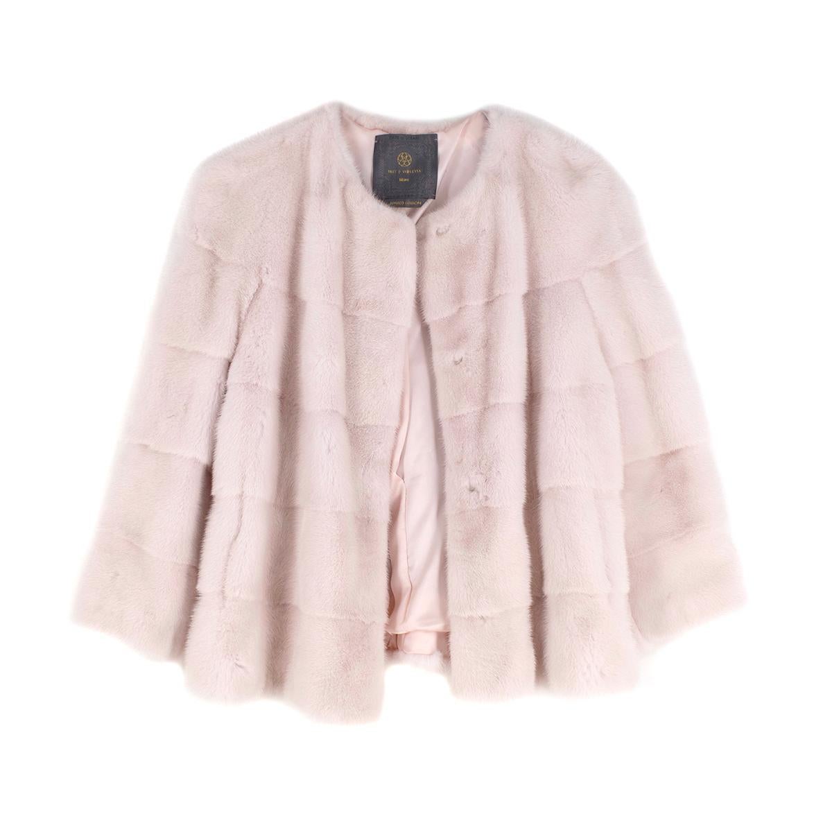 Beige Lilly e Violetta Sarah Light Pink Cropped Mink Jacket - Size 6US For Sale