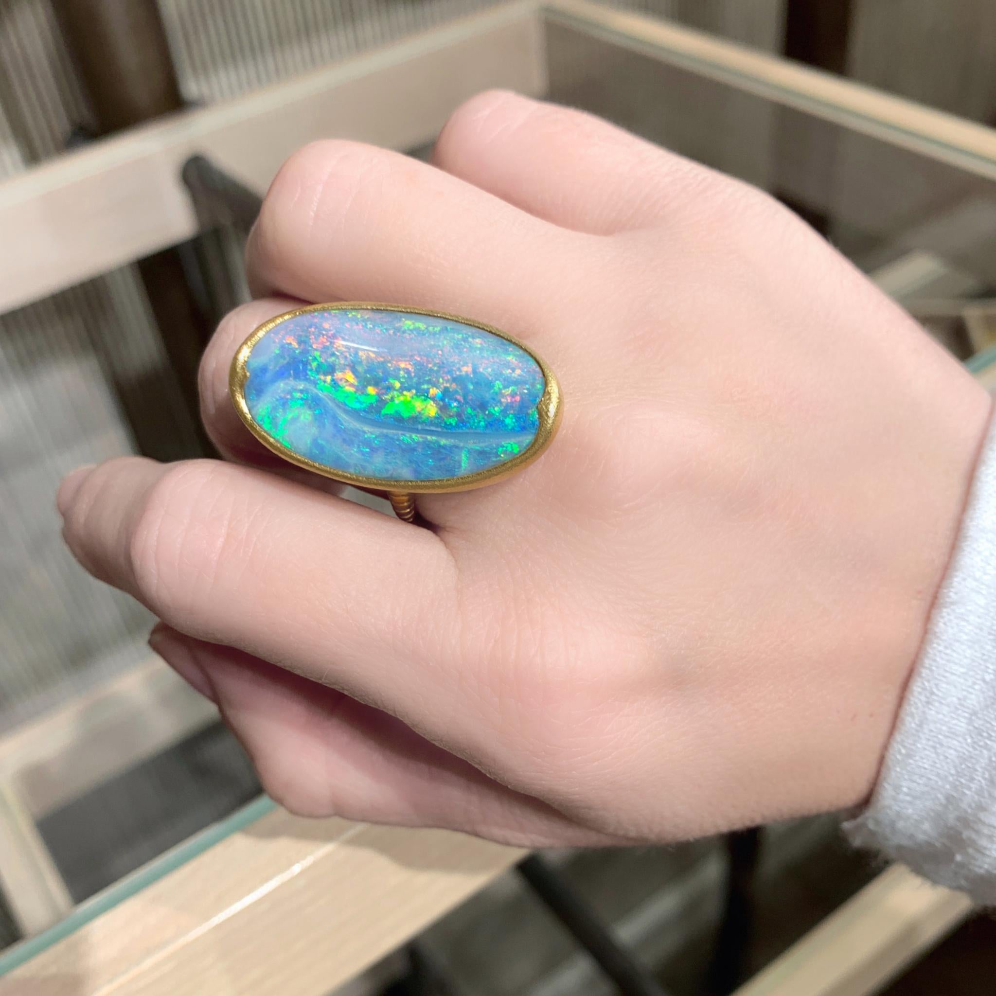 Artisan Lilly Fitzgerald Dreamy Australian Boulder Opal Cast Carved 22k Statement Ring