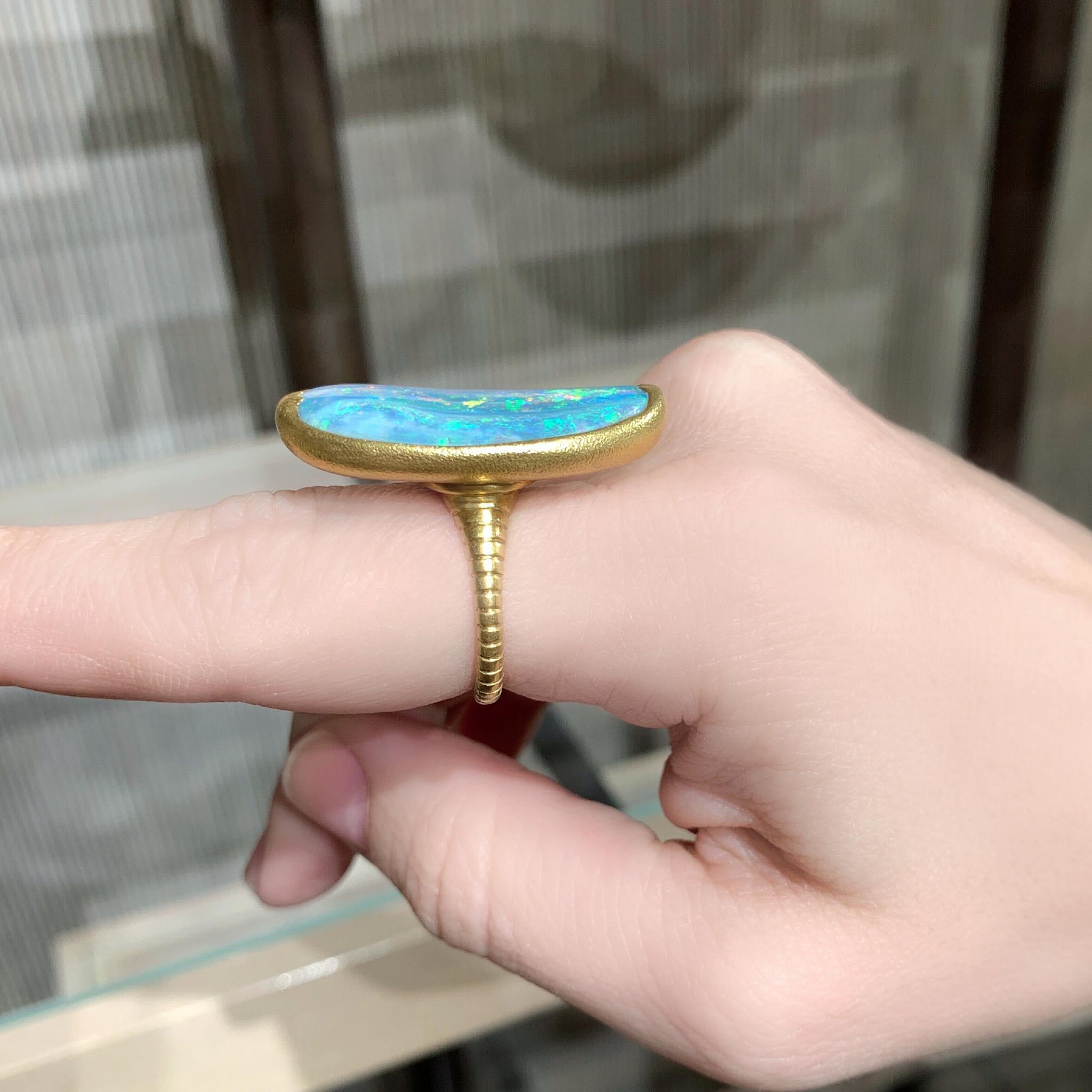 Tumbled Lilly Fitzgerald Dreamy Australian Boulder Opal Cast Carved 22k Statement Ring