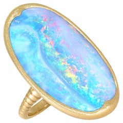 Lilly Fitzgerald Dreamy Australian Boulder Opal Cast Carved 22k Statement Ring