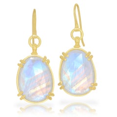 Lilly Fitzgerald Collectors Rainbow Moonstone 22k Yellow Gold Handmade Earrings